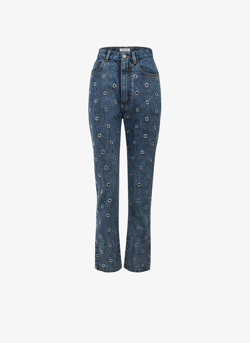 EYELET DENIM JEANS 1
