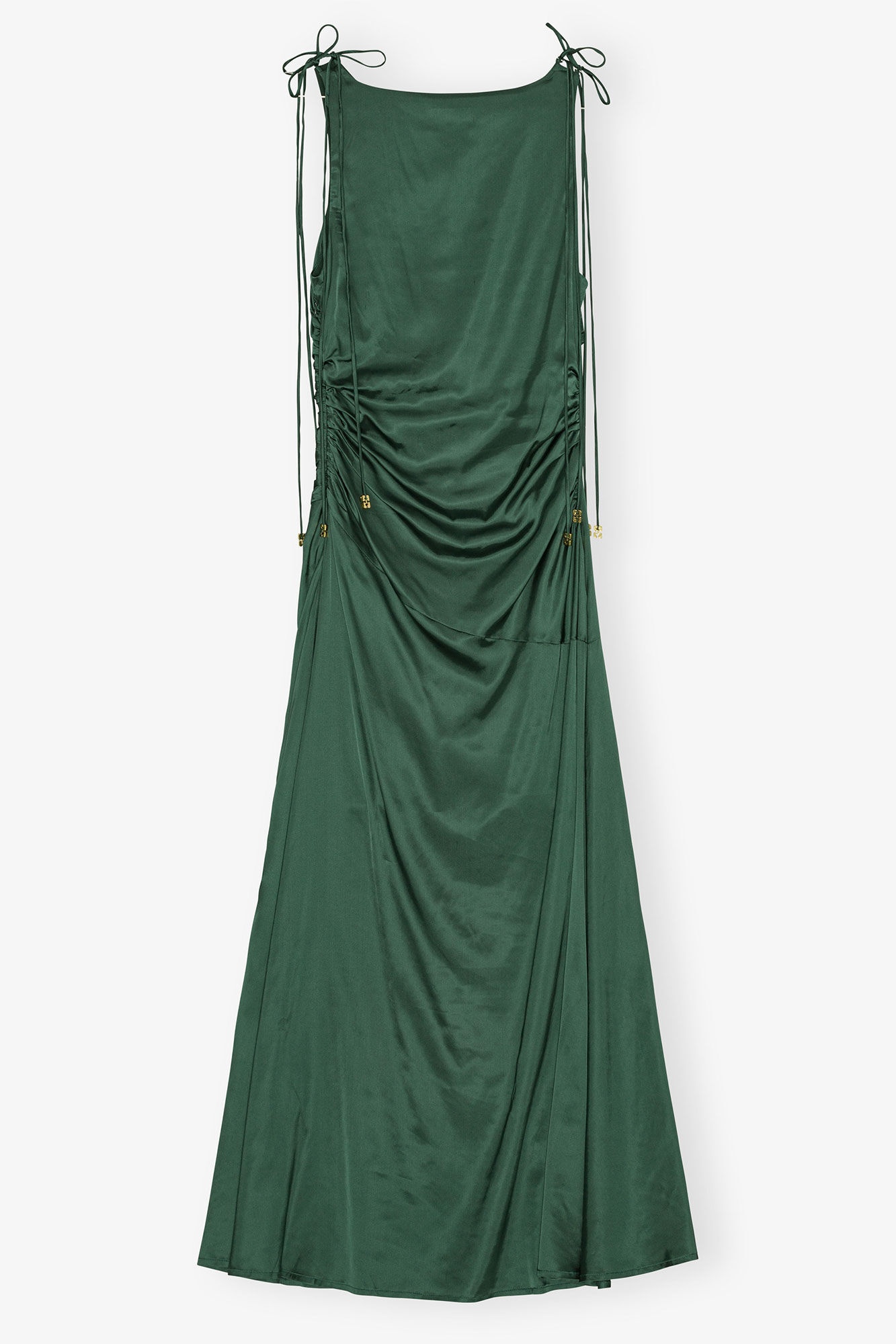 GREEN SATIN GATHERED DRESS - 6