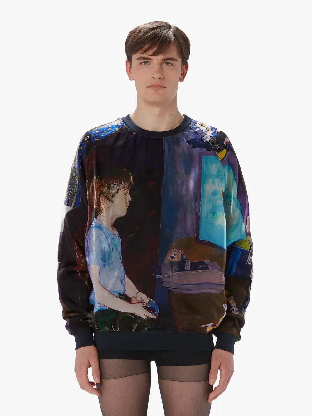 SWEATSHIRT LAYERED WITH PRINTED ORGANZA - 2