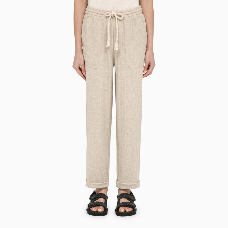 Silk écru trousers with drawstring - 1