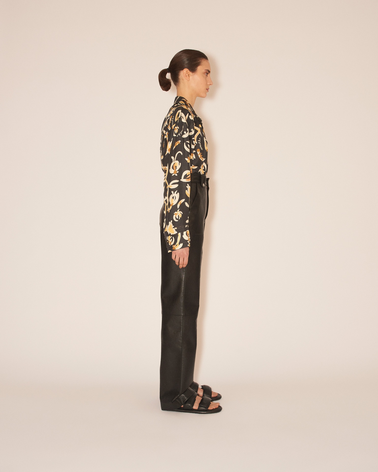 ZELDA - Straight leg regenerated leather cargo style trousers - Black - 4