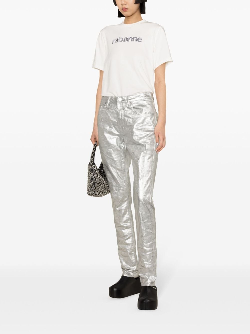 sequined-logo cotton T-shirt - 3