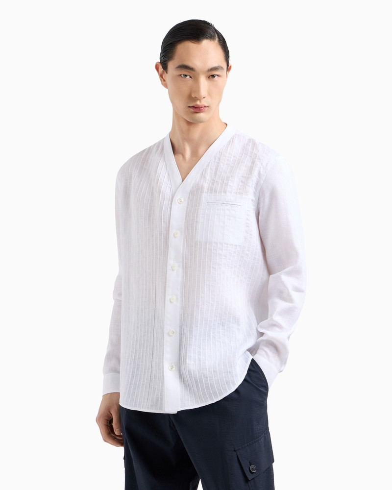 GIORGIO ARMANI REGULAR-FIT LINEN SHIRT WITH FRONT RIBS outlook