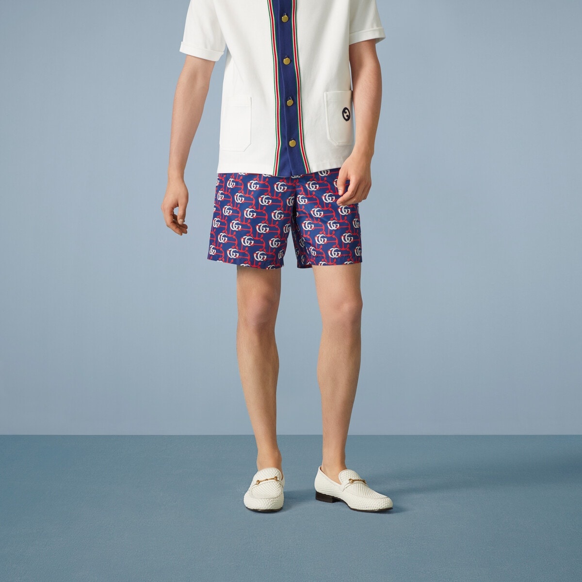 Double G anchor print nylon swim shorts - 4