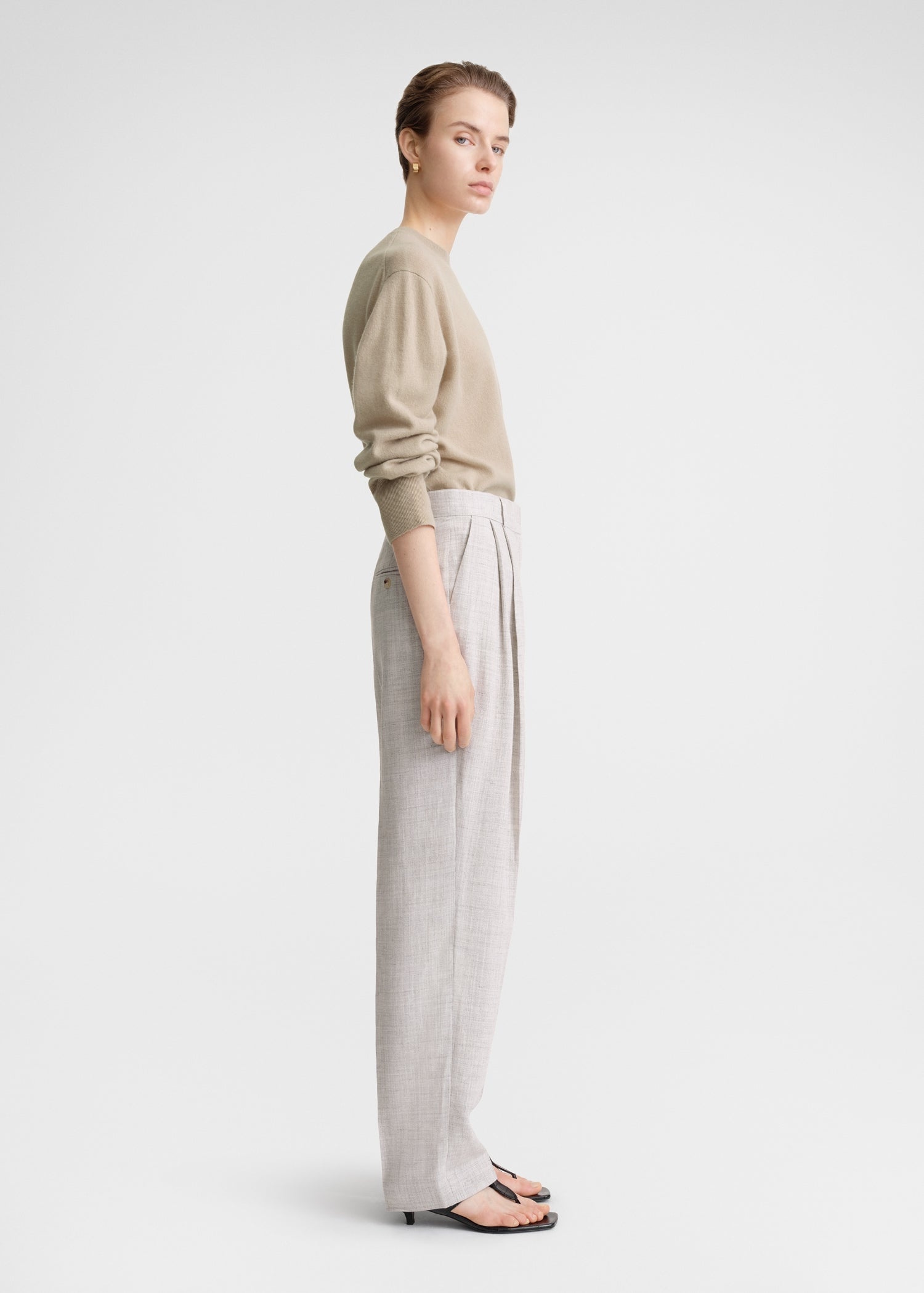 Double-pleated tailored trousers oat melange - 3
