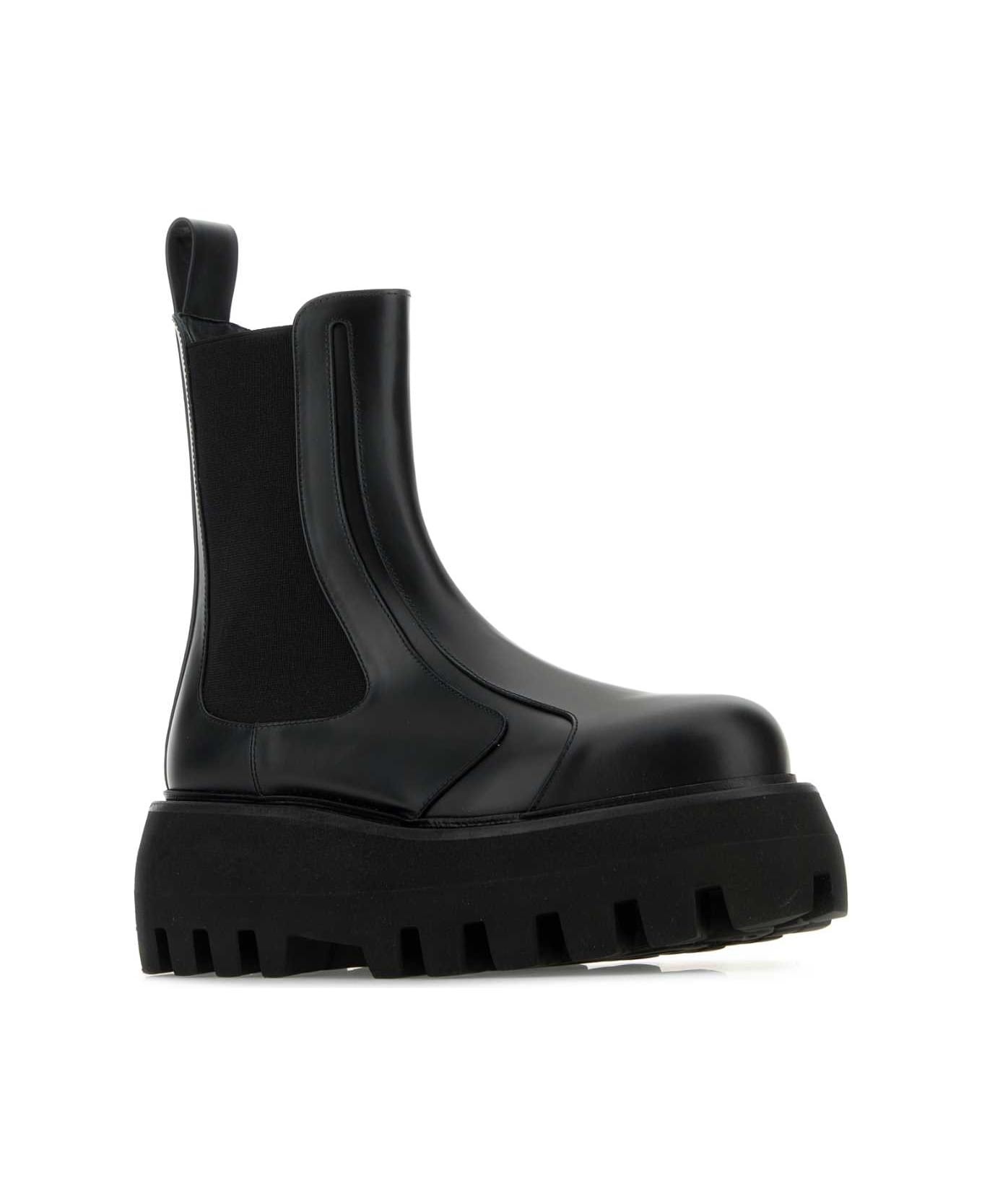 Black Leather Chelsea Sofa Ankle Boots - 2