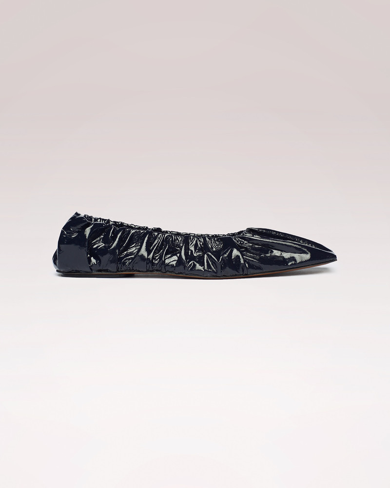 MATANGI - Ruched patent vegan leather flats - Navy 3
