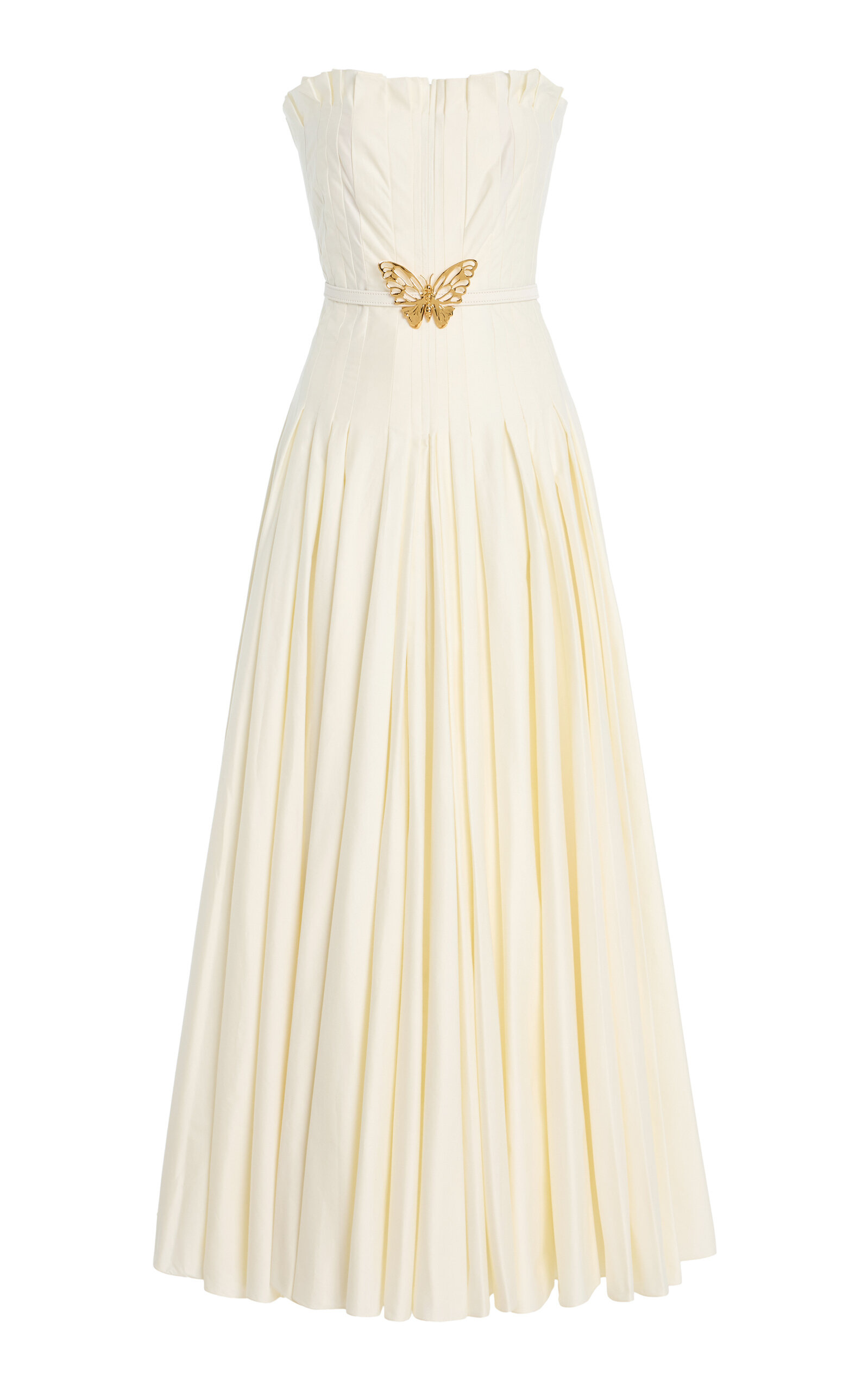 Exclusive Belted Pleated Cotton-Twill Maxi Dress ivory - 1