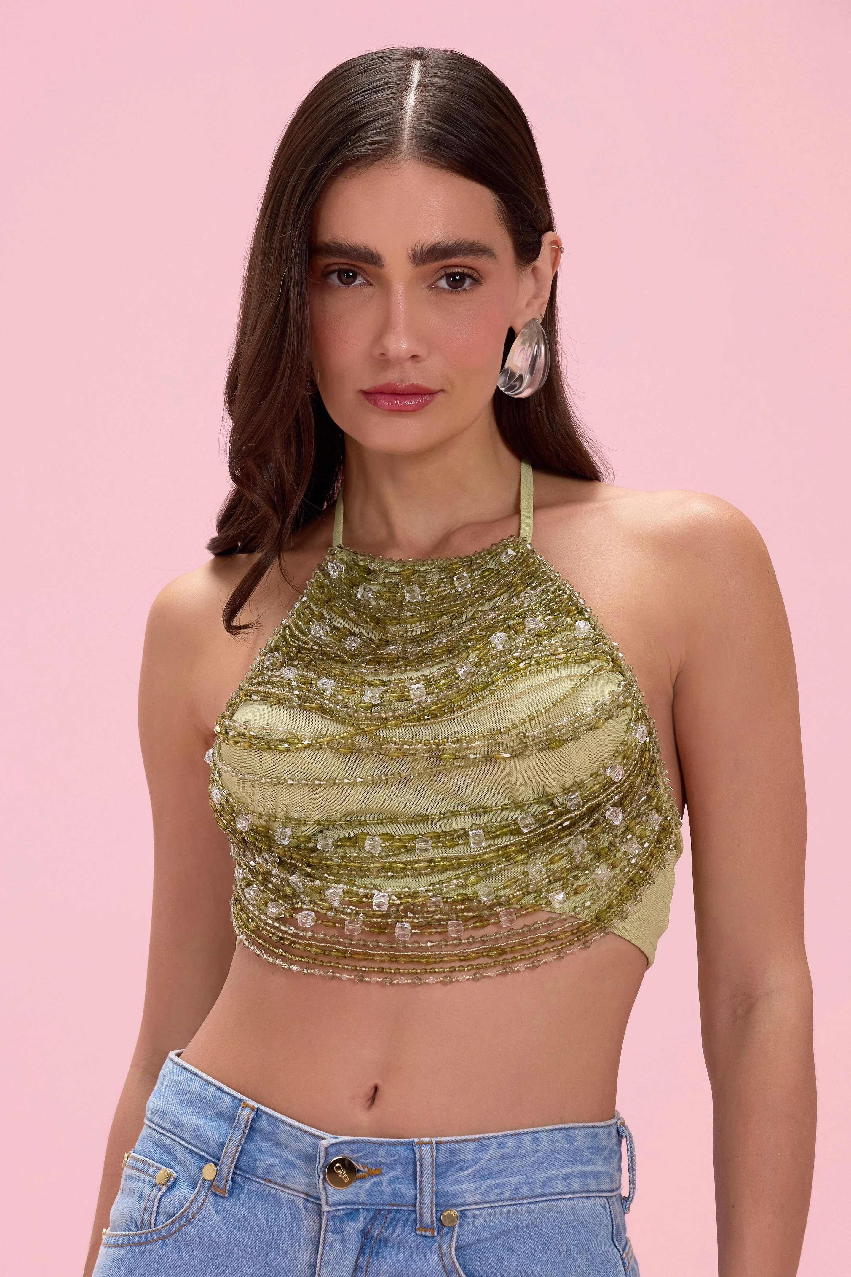 LINEA BEADED HALTERNECK TOP - 1