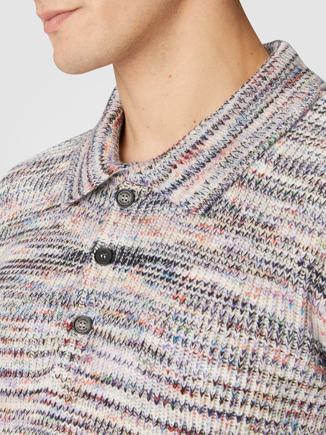 Long-sleeved polo shirt in cashmere and wool with slub motif - 5