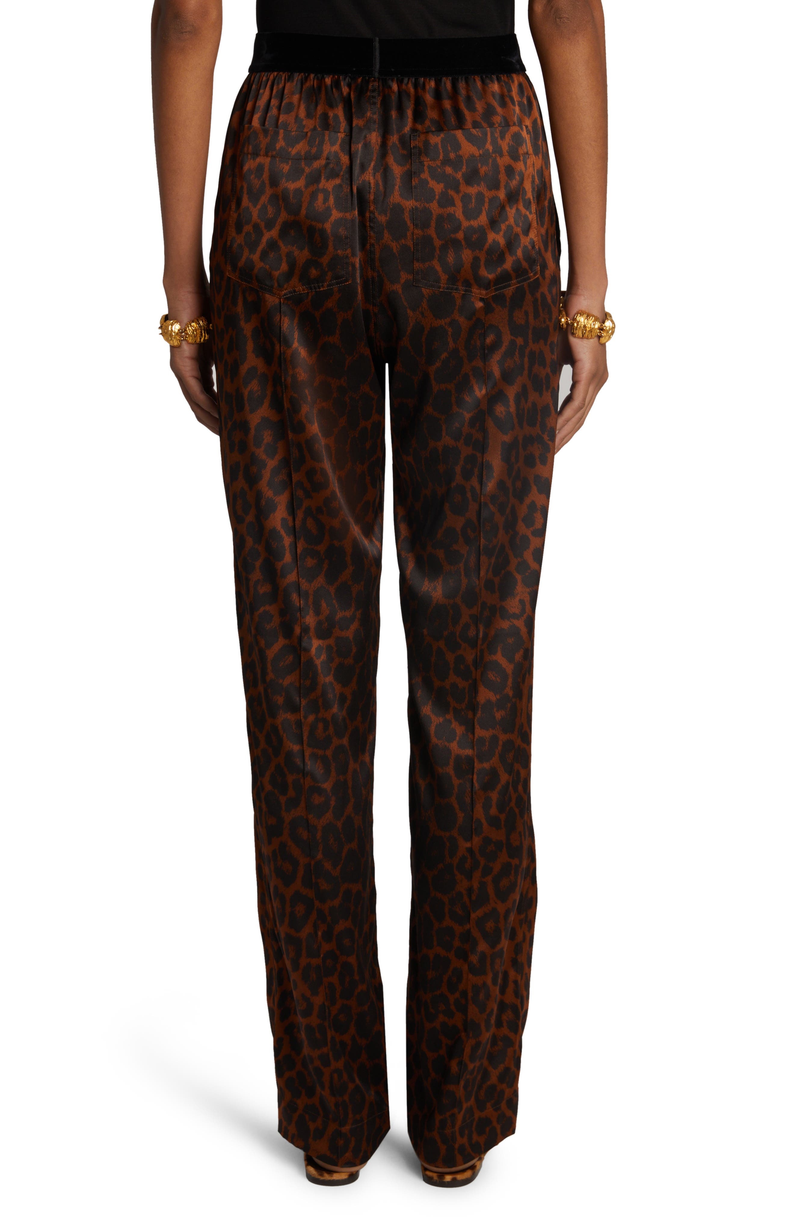 Reflected Leopard Print Stretch Silk Pajama Pants - 2