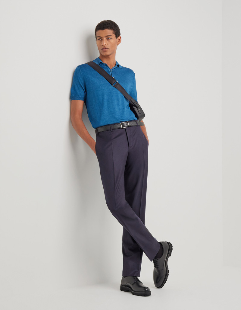 Canali PETROL BLUE CANALI NUVOLA POLO IN GARMENT-DYED WOOL AND SILK outlook