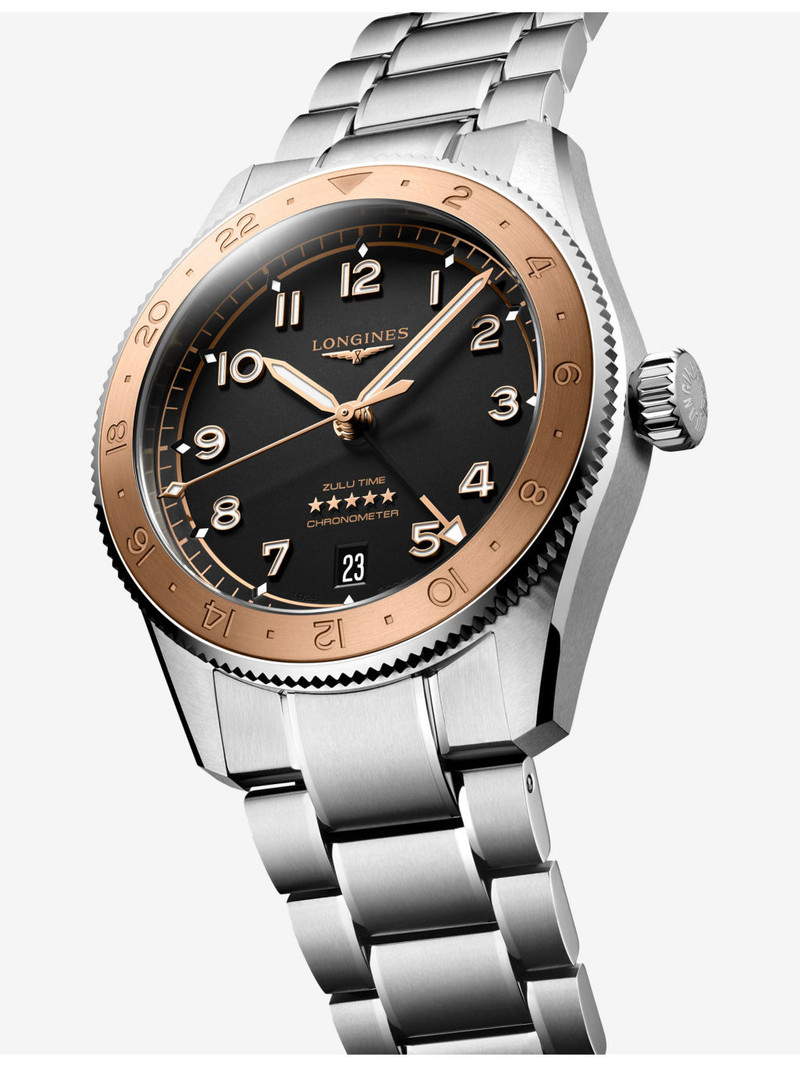 Longines L3.803.5.53.6 Spirit Zulu Time 1925 Stainless-Steel and 18ct Rose Gold Cap 39mm Automatic Watch outlook