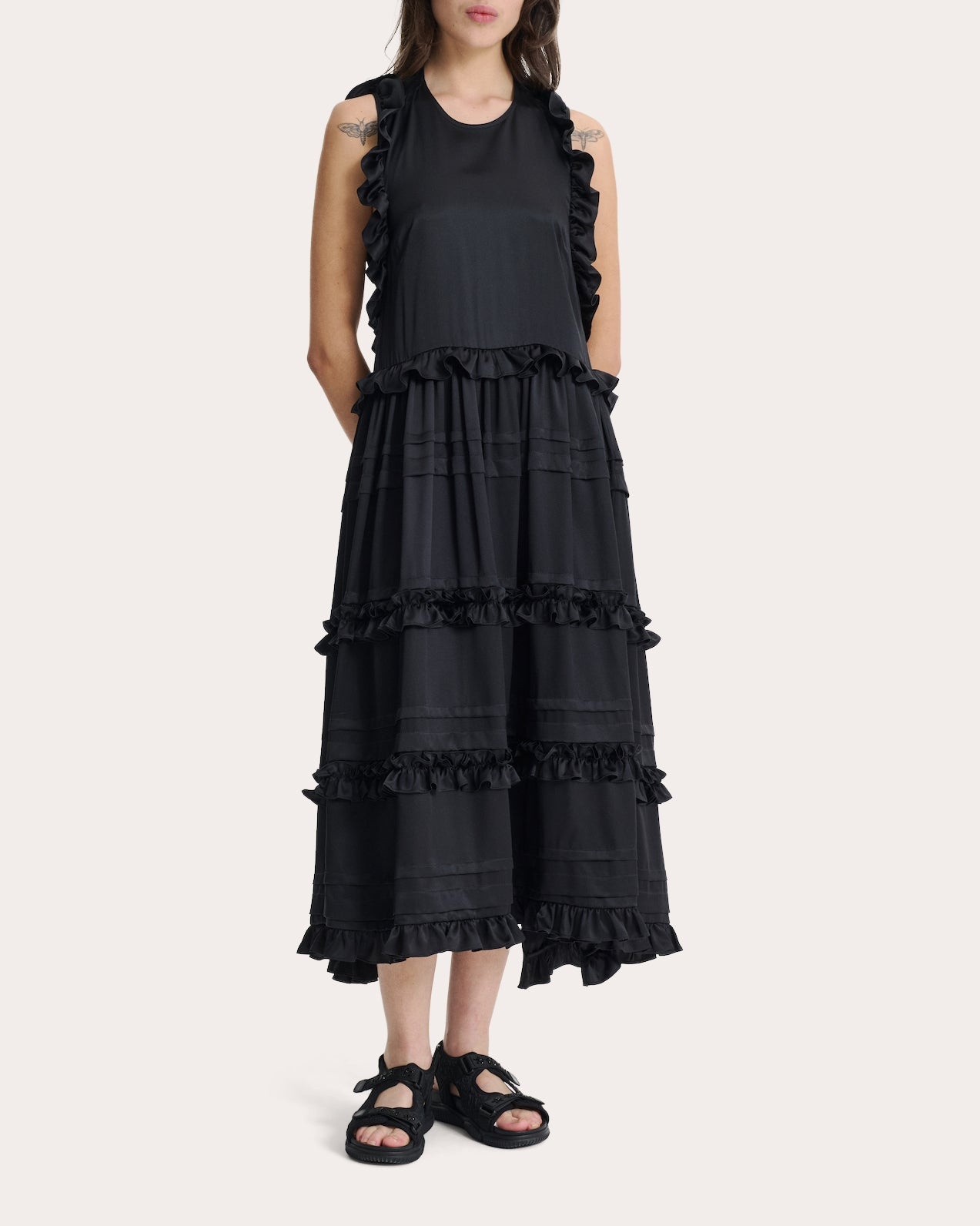 Aileen Ruffle Tiered Silk Satin Midi Dress - 2
