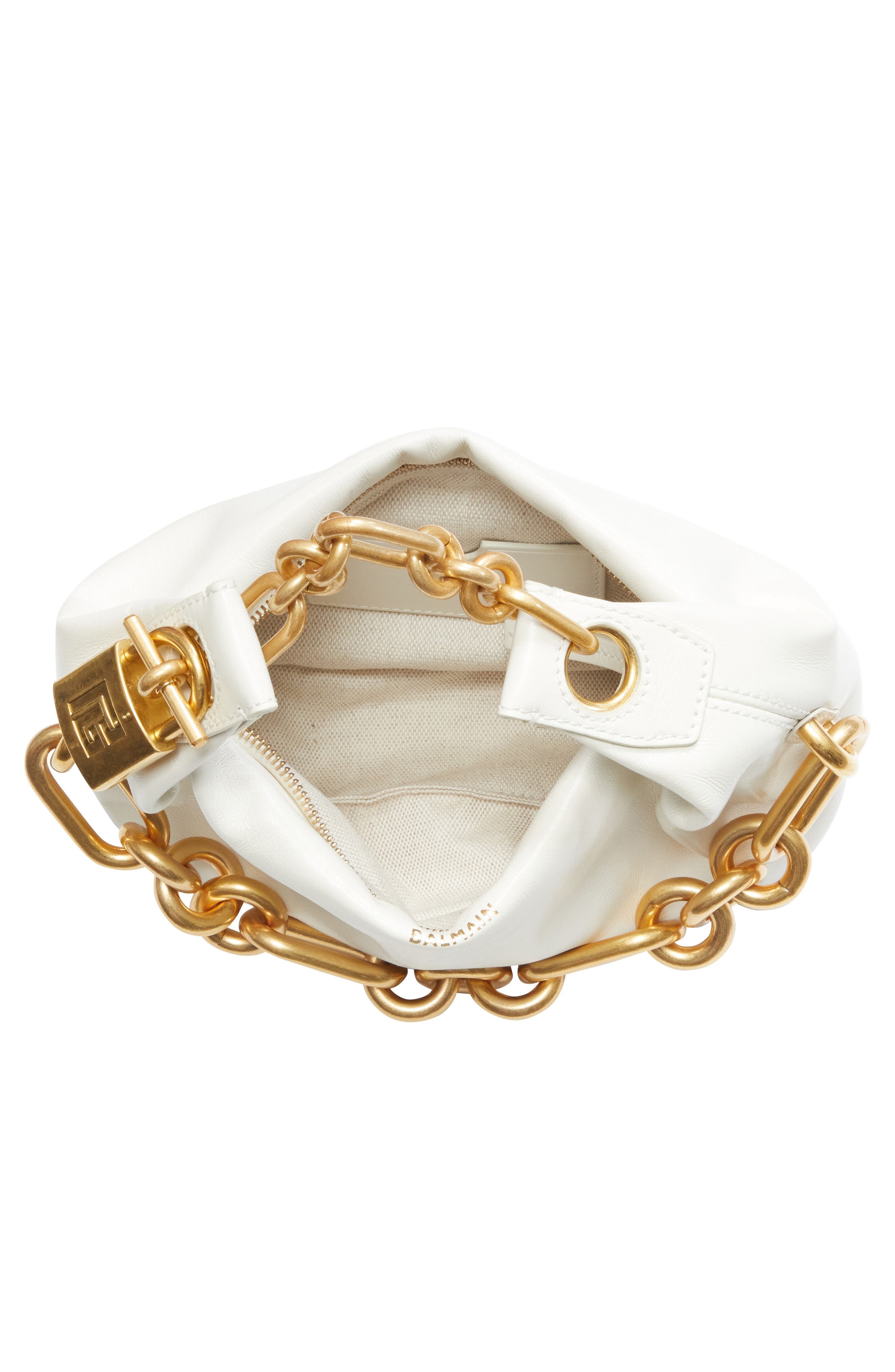 Balmain Mini Sync Leather Top Handle Bag in Cream at Nordstrom - 5
