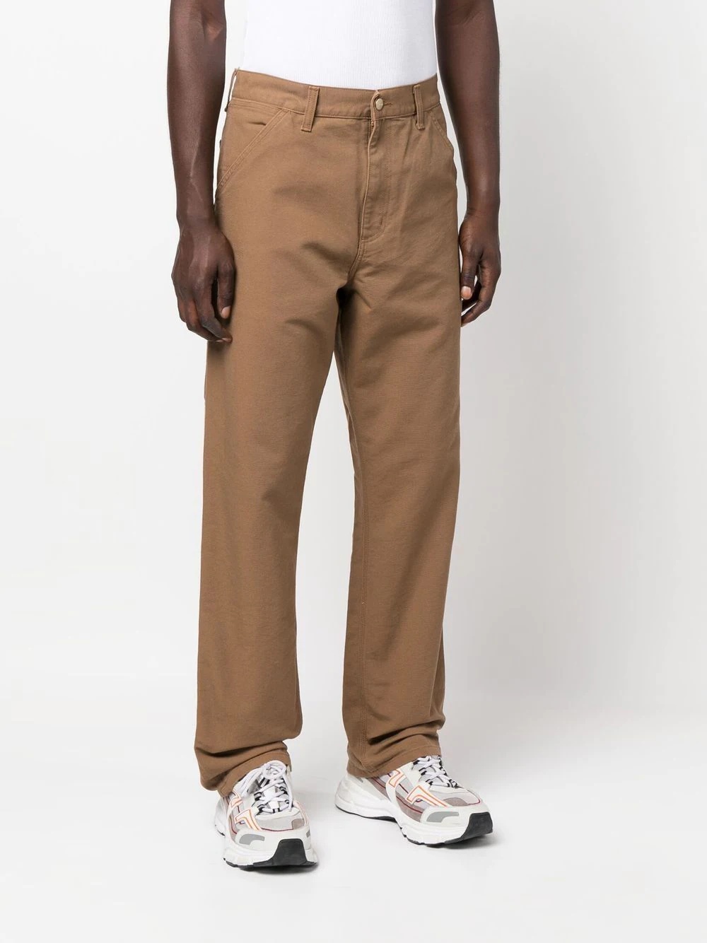 logo-patch straight leg trousers - 3