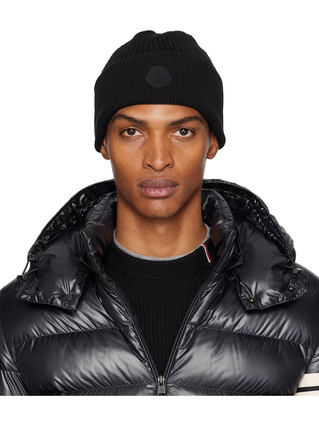 Black Logo Cotton Beanie - 1