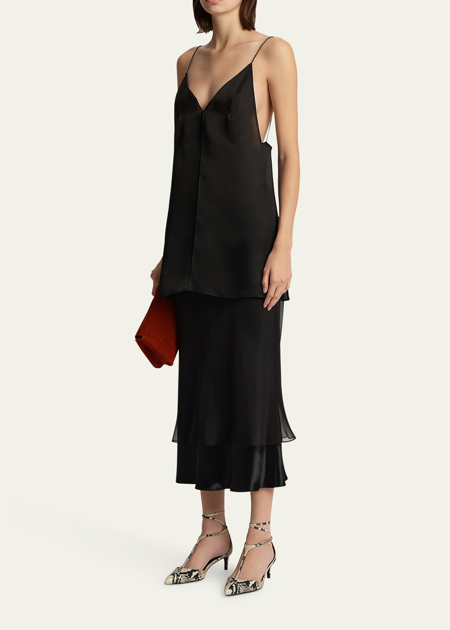 Monina Layered Satin Viscose Midi Skirt - 2