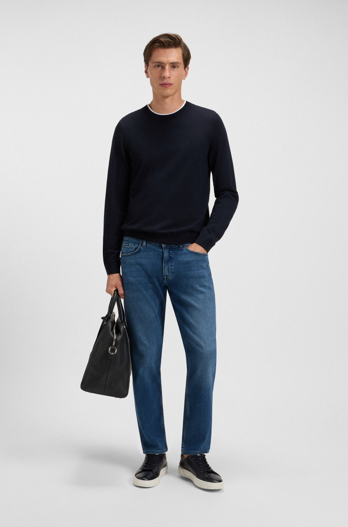 SLIM-FIT SWEATER IN MERINO WOOL WITH CREW NECKLINE - 4