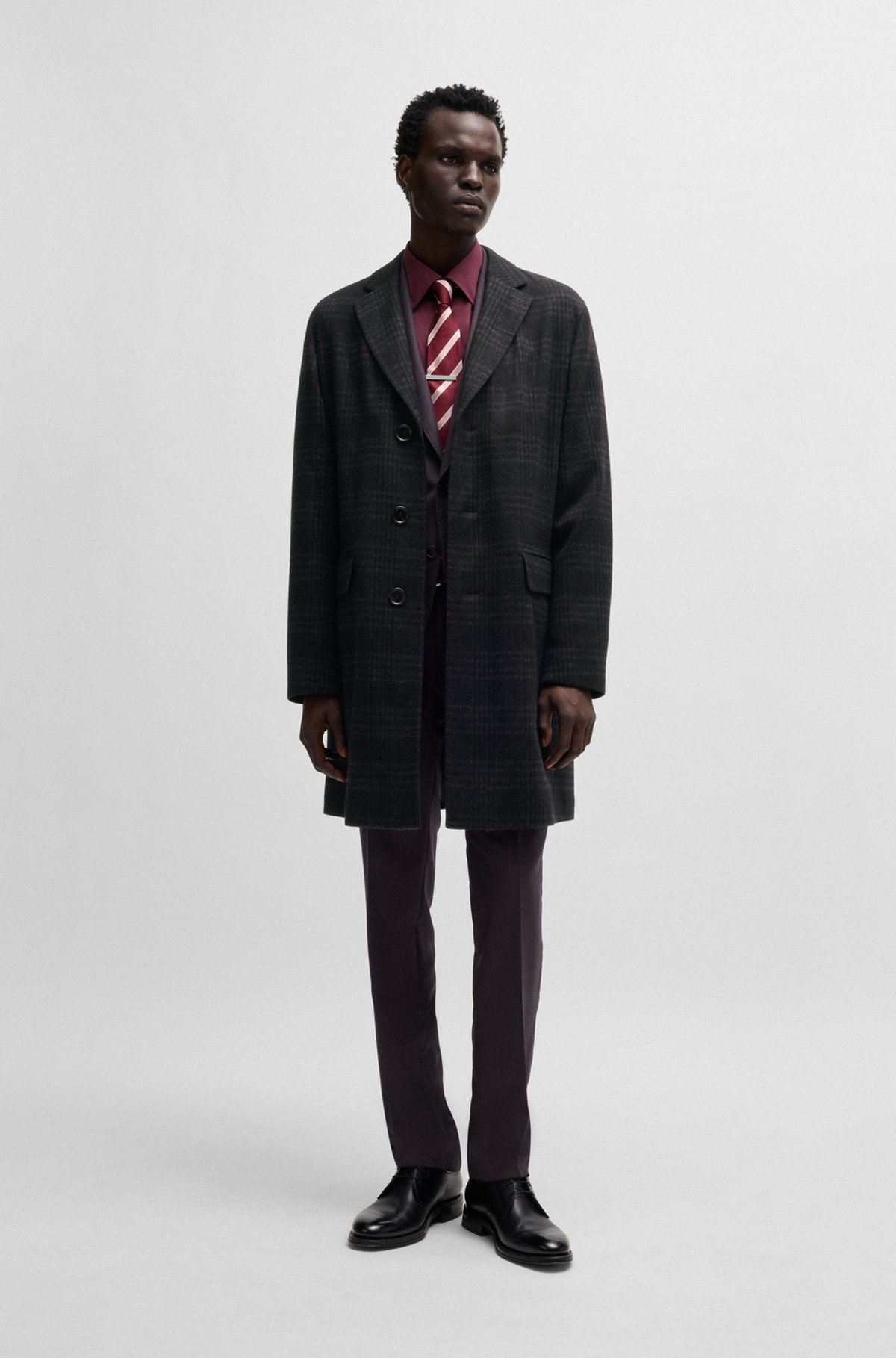 SLIM-FIT COAT IN CHECKED WOOL AND CASHMERE - 4