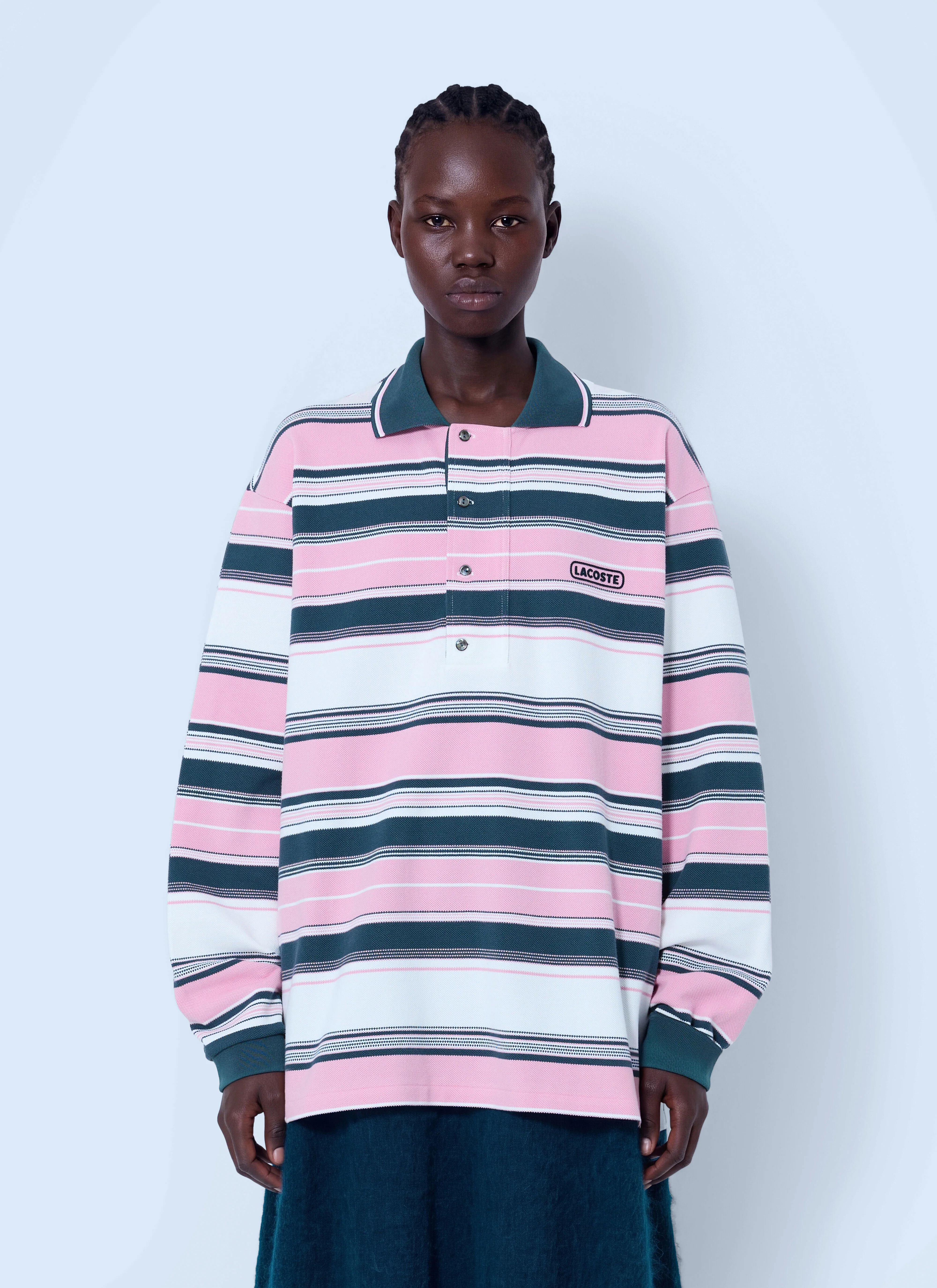 Runway Loose Fit Striped Piqué Polo Shirt - 1
