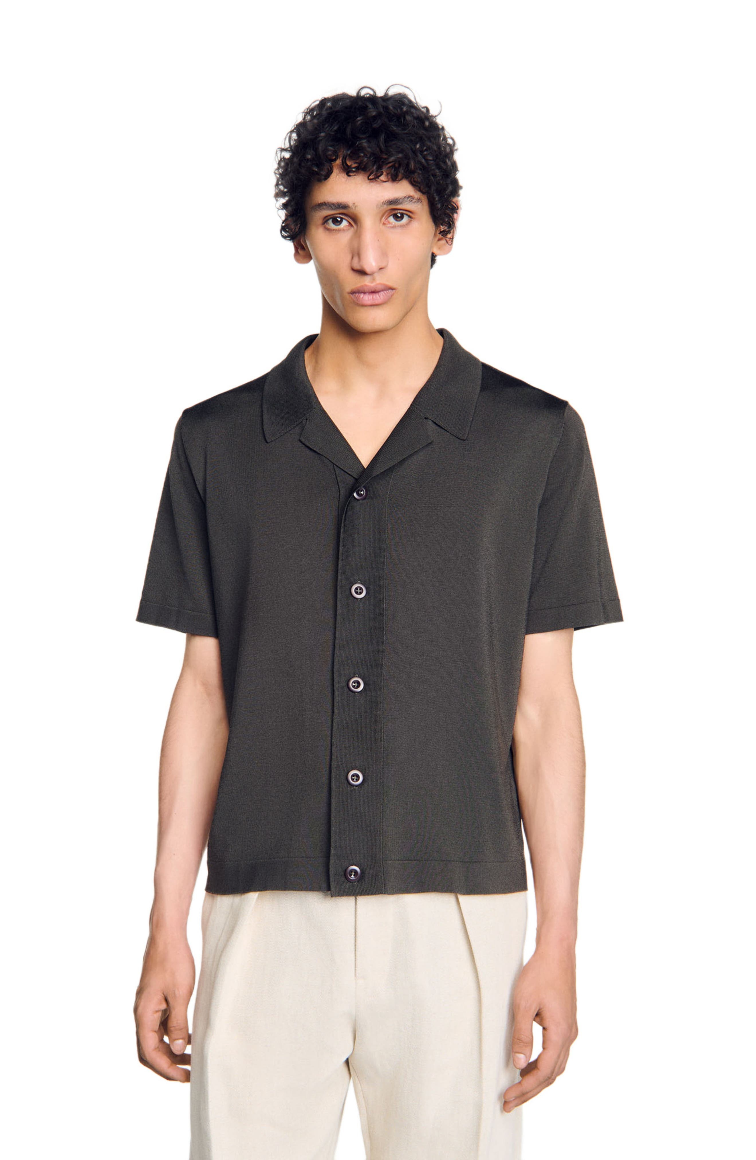 SANDRO Short-sleeved shirt in Dark Kaki. at Nordstrom - 3
