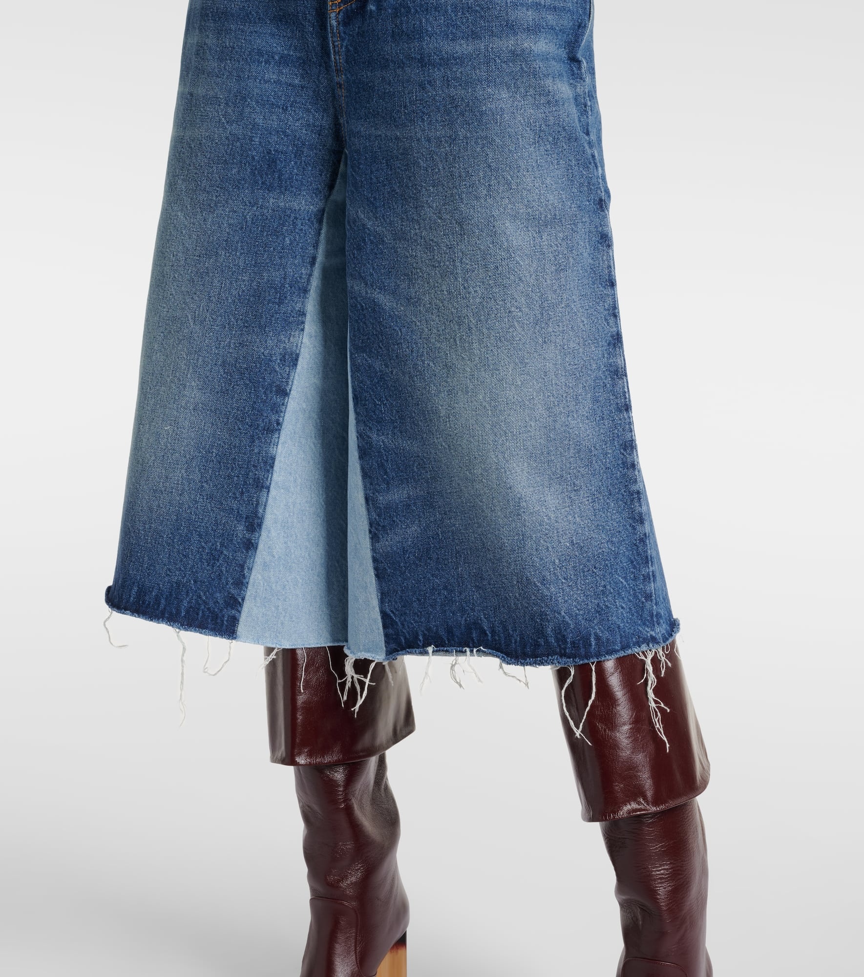 Patchwork high-rise denim culottes - 5
