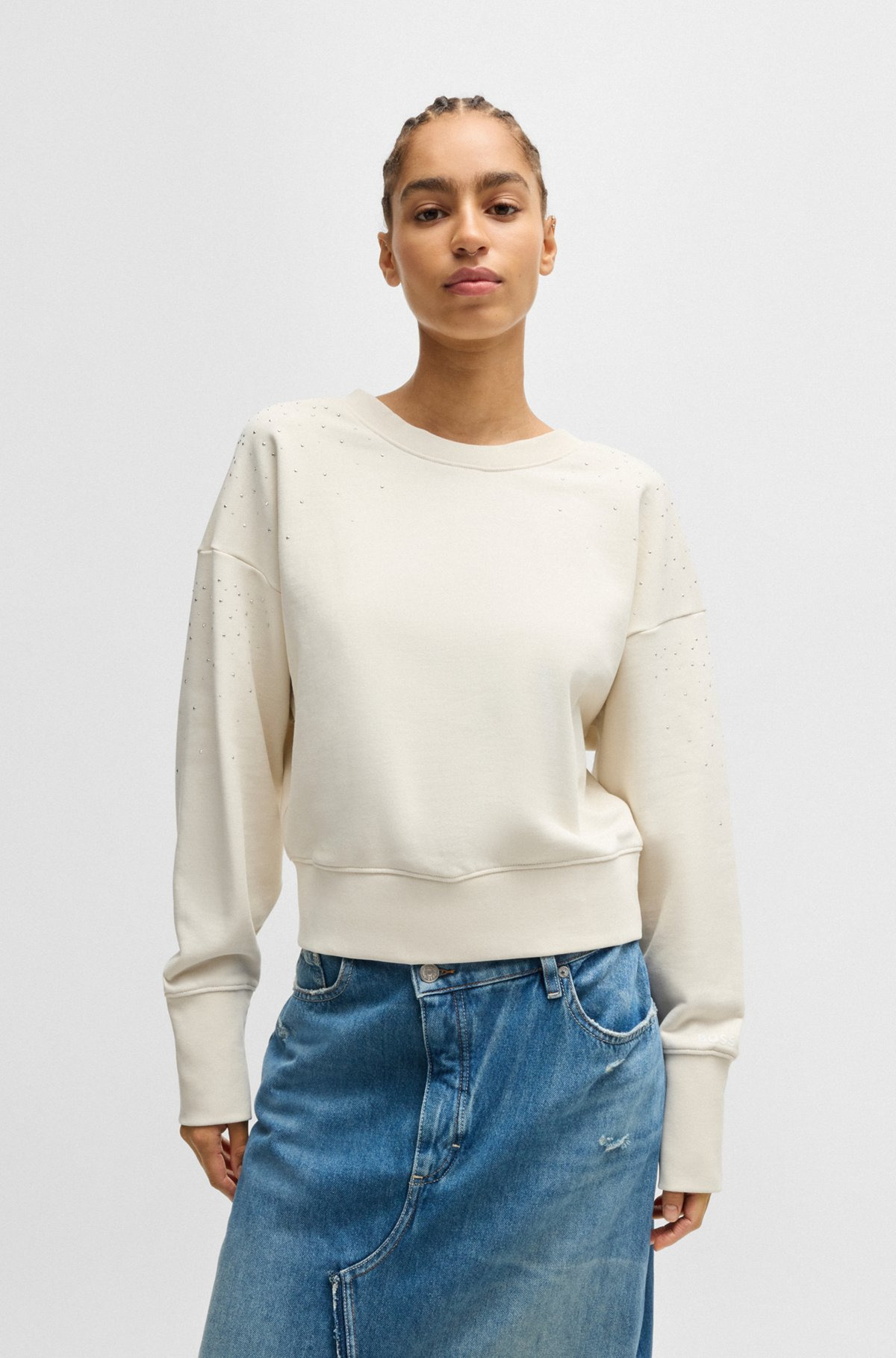 EMBELLISHED SWEATSHIRT IN COTTON TERRY WITH RIBBED TRIMS - 2