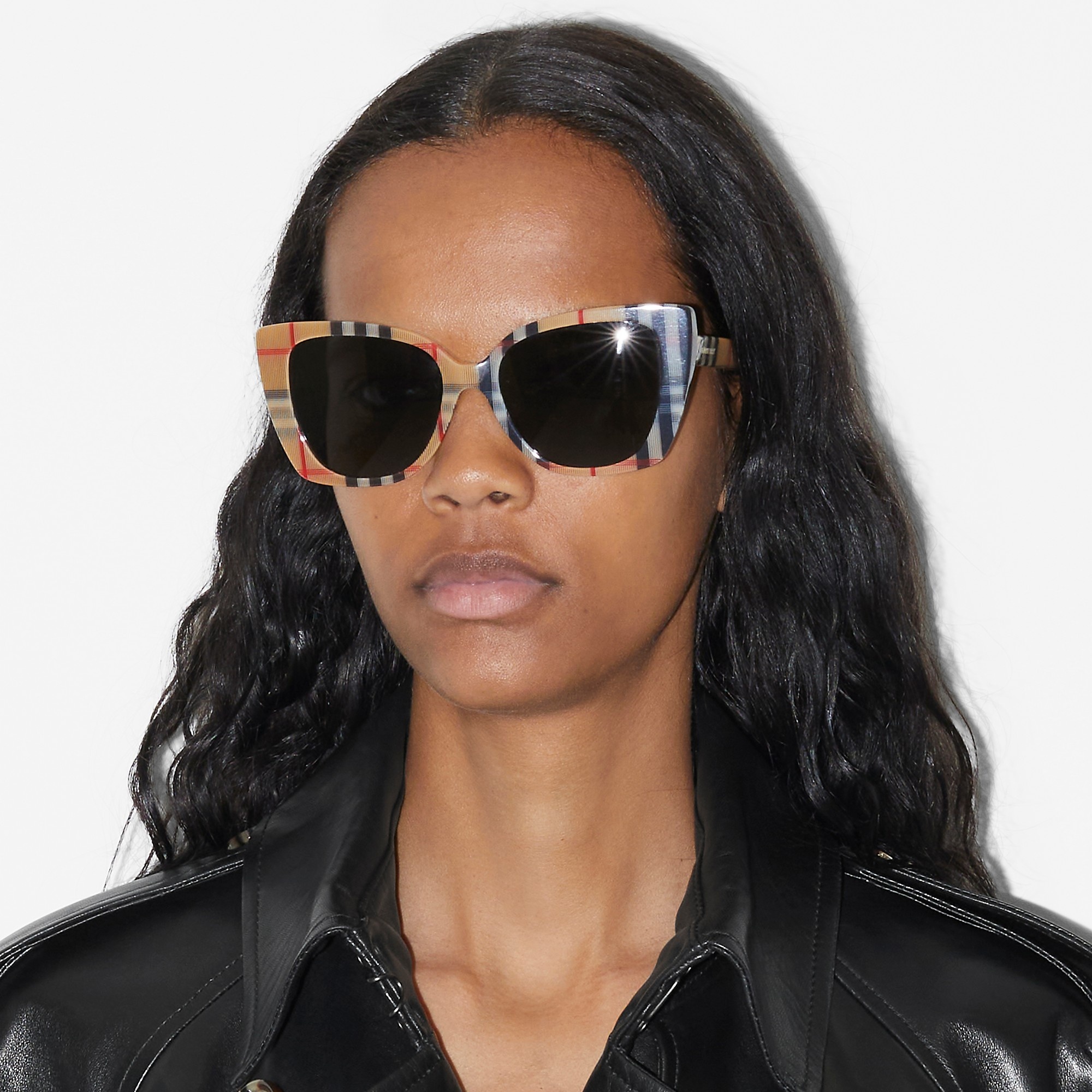 Check Oversized Cat-eye Frame Sunglasses - 4