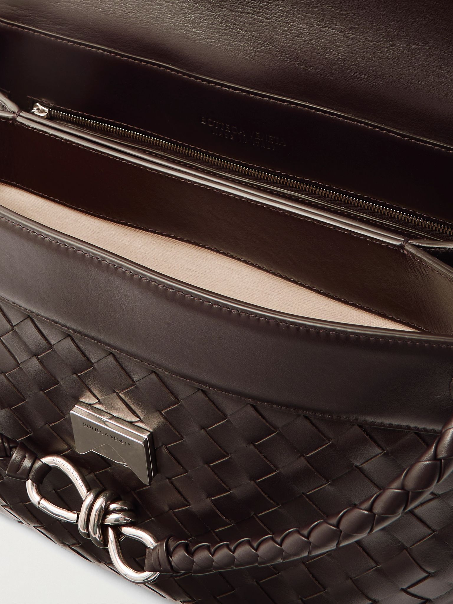 Andiamo Intrecciato Leather Messenger Bag Brown - 5