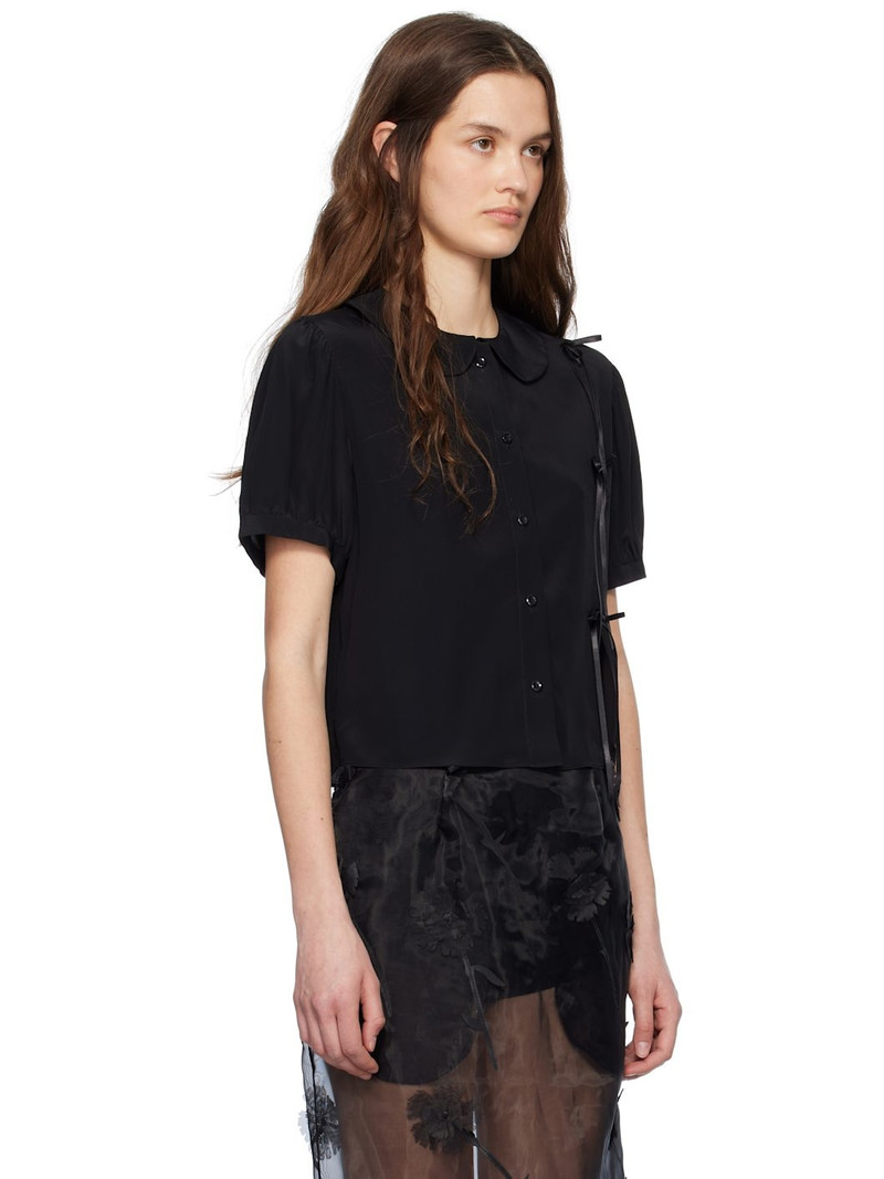 Black Cropped Bow Slit Puff Sleeve Shirt 2