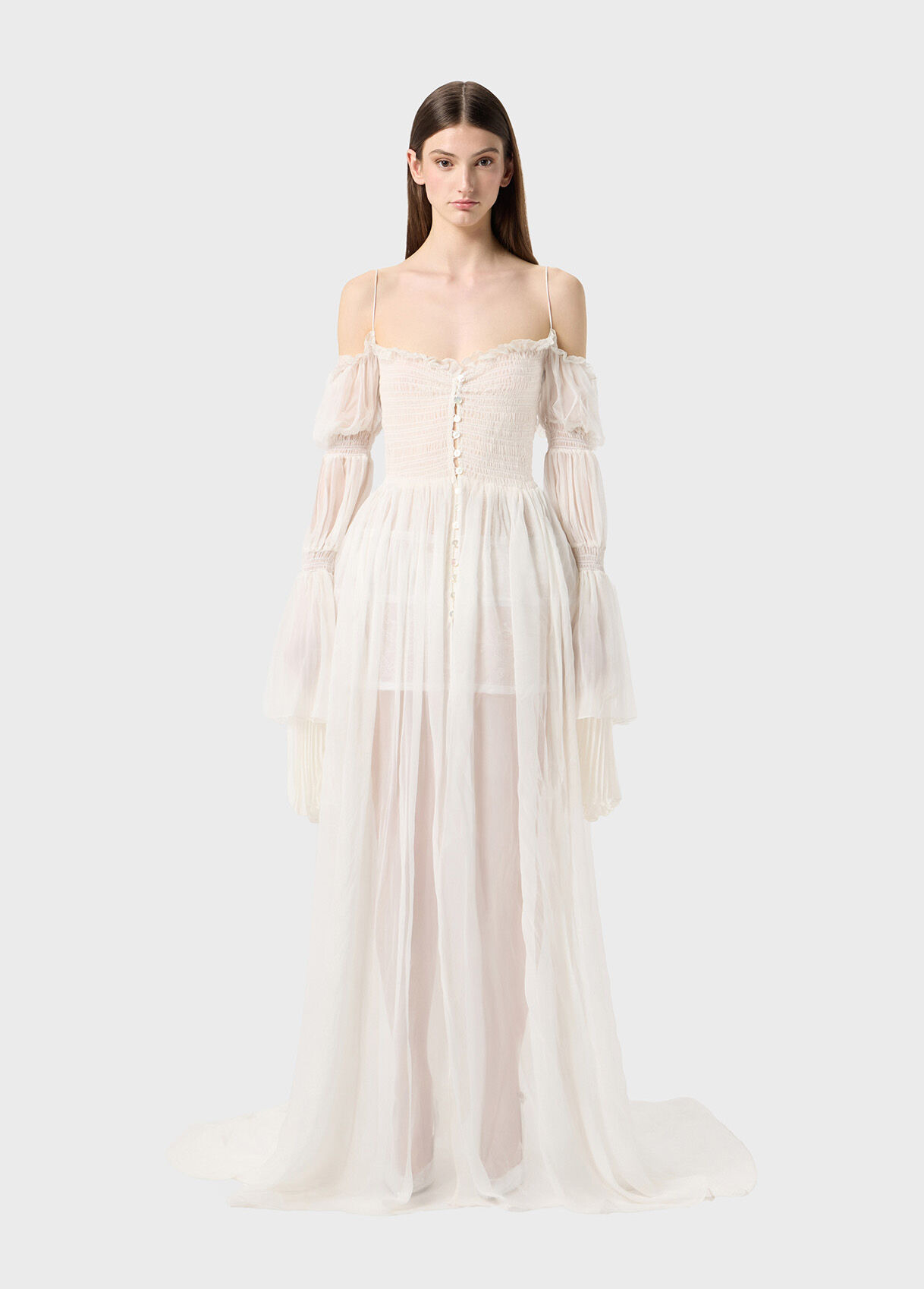 LONG SILK CHIFFON DRESS WITH BUTTONS - 2