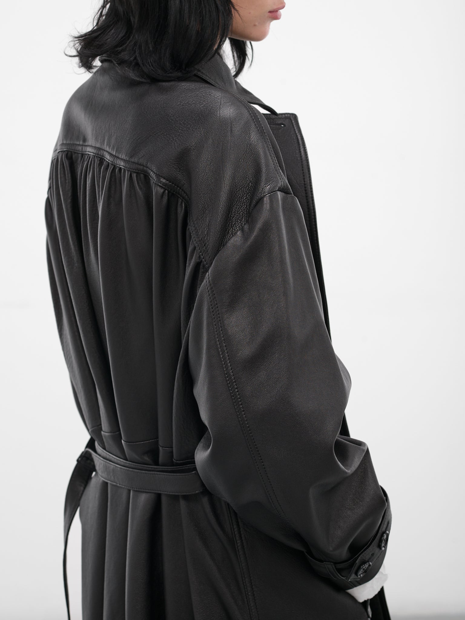Black Ansa Leather Trench Coat - 5
