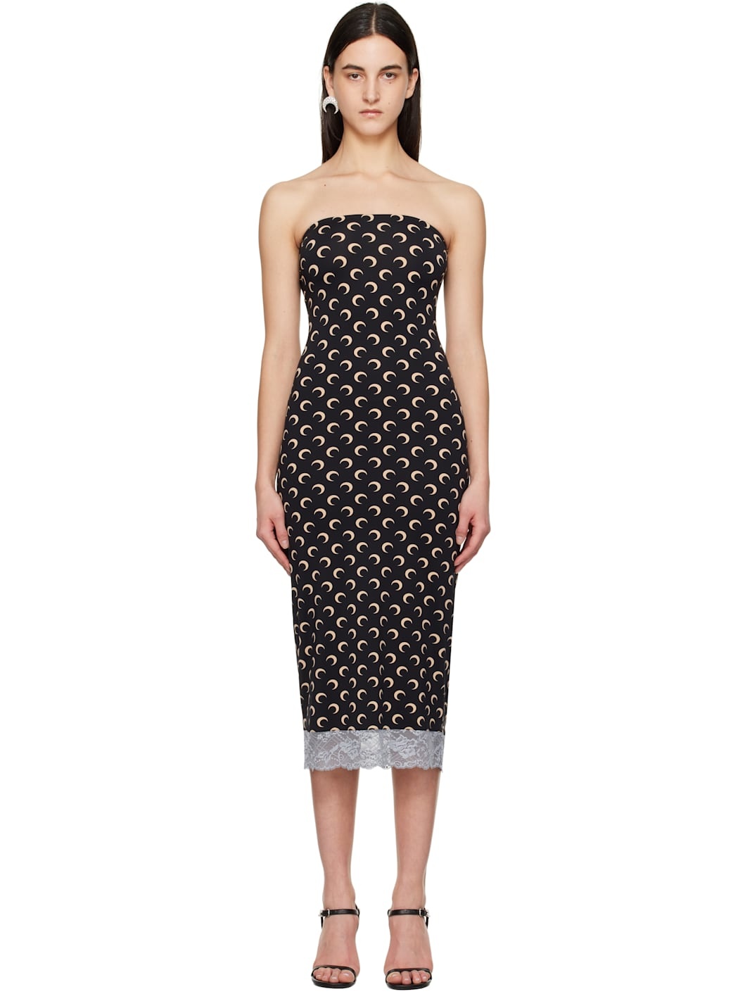 Black Recycled Moon Jersey Bustier Midi Dress - 1