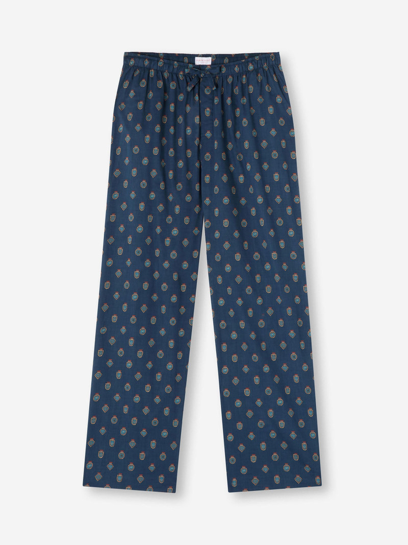 Derek Rose Men's Lounge Pants Cotton Batiste Navy Badge Print outlook