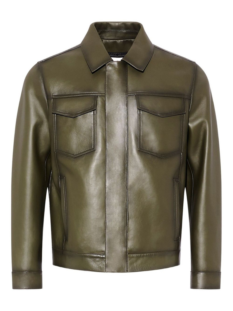 Pocket denim style leather jacket 1