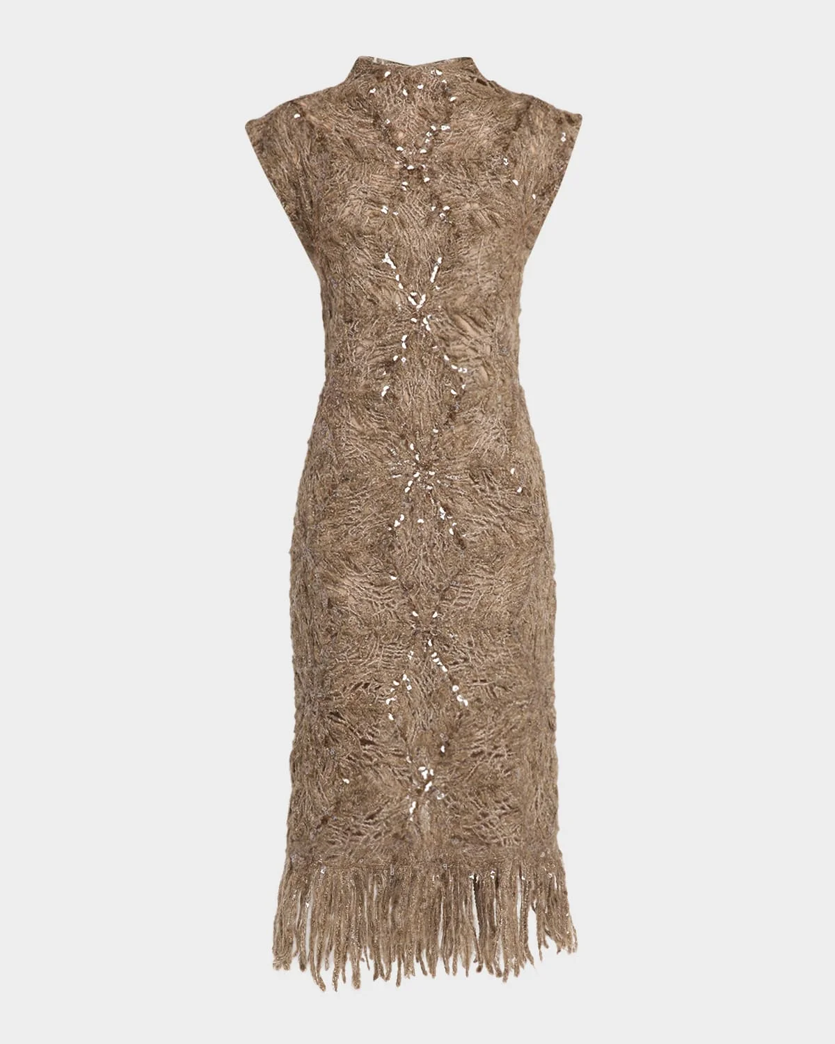 Frosty Sequined Wool-Cashmere Fringe Midi Dress - 1