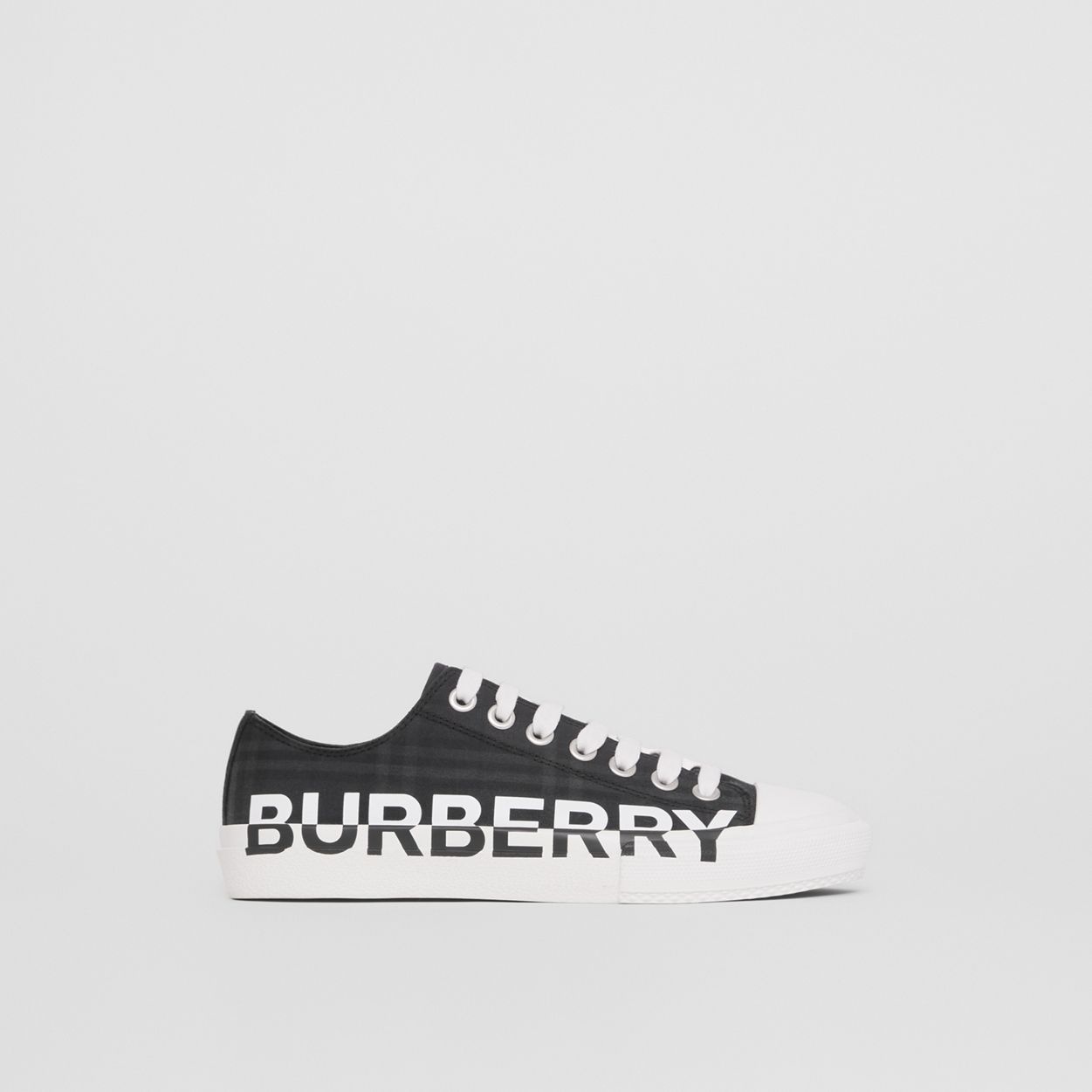 Logo Print Check Cotton Sneakers - 1