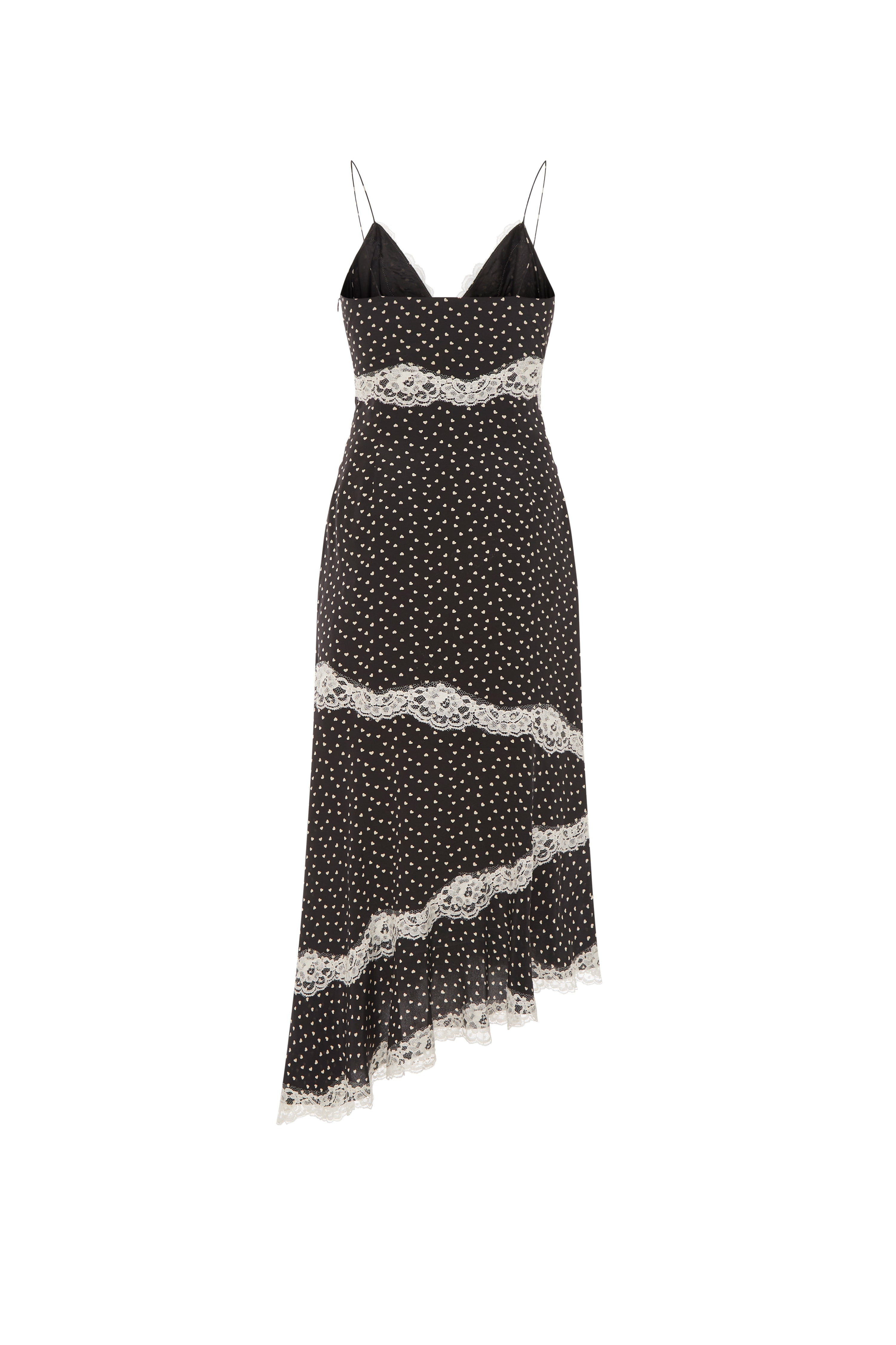 HEART PRINT SILK SLIP DRESS WITH LACE - 2