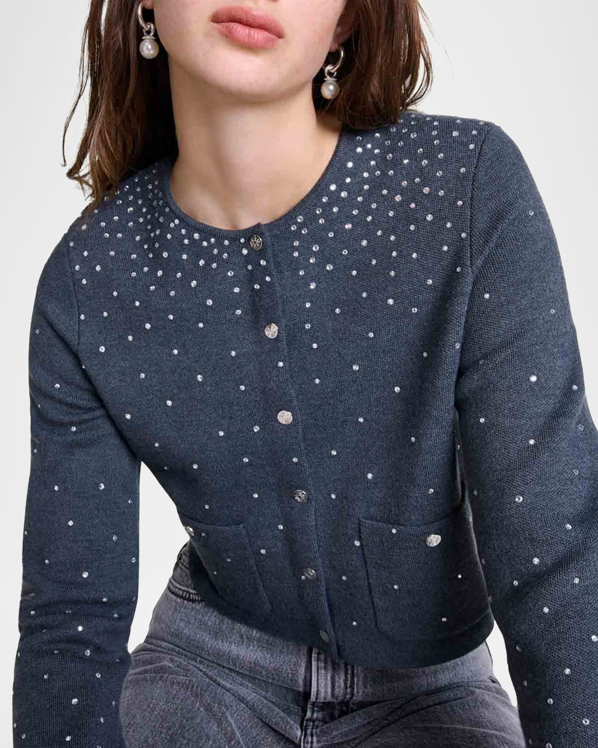 Mistrassa Embellished Chunky Knit Cardigan - 5