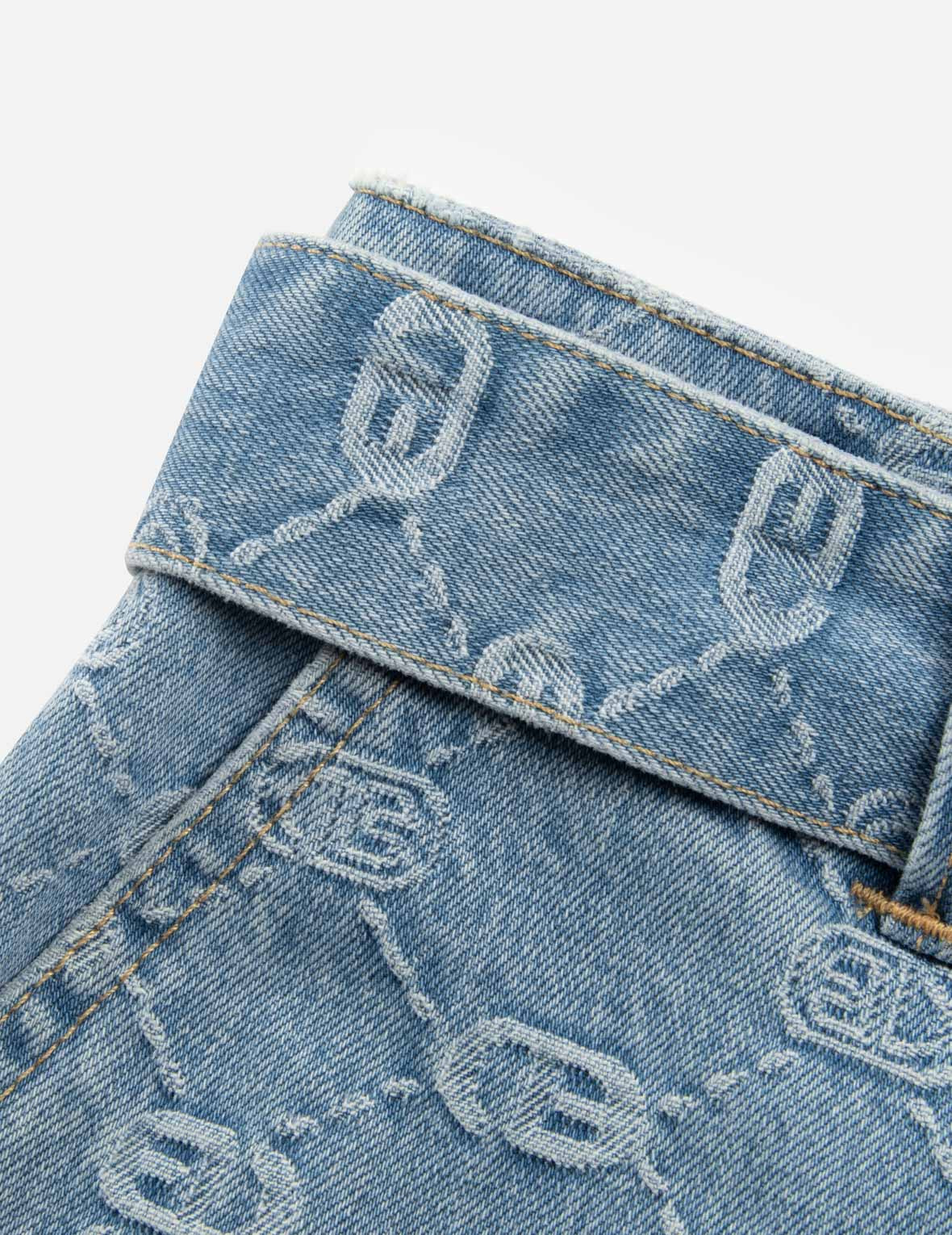 ALLOVER LOGO WITH PINK DIAMOND-IRONING SEAGULL LOOSE FIT DENIM SHORTS - 7