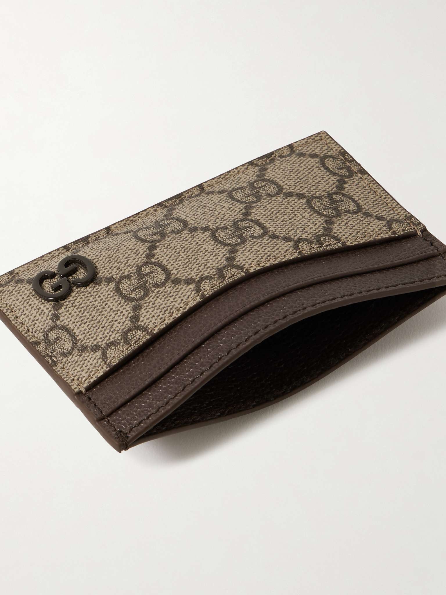 GG Supreme Monogrammed Coated-Canvas and Pebble-Grain Leather Cardholder - 4