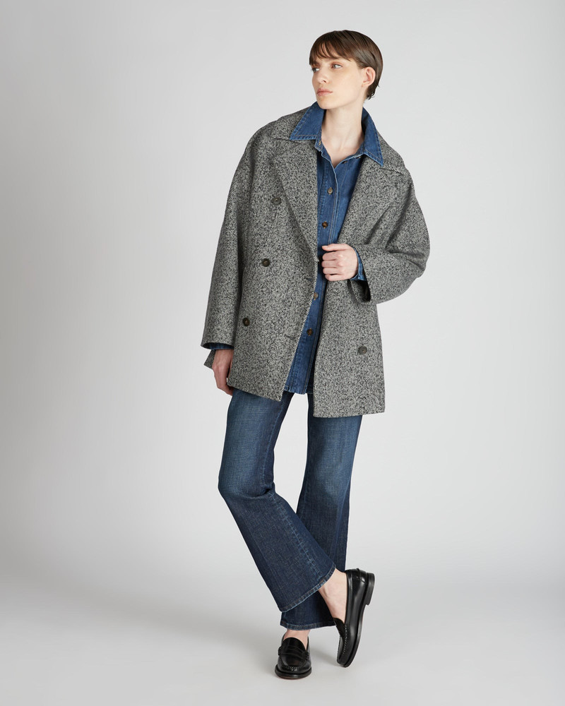 Wide fit herringbone wool peacoat 5