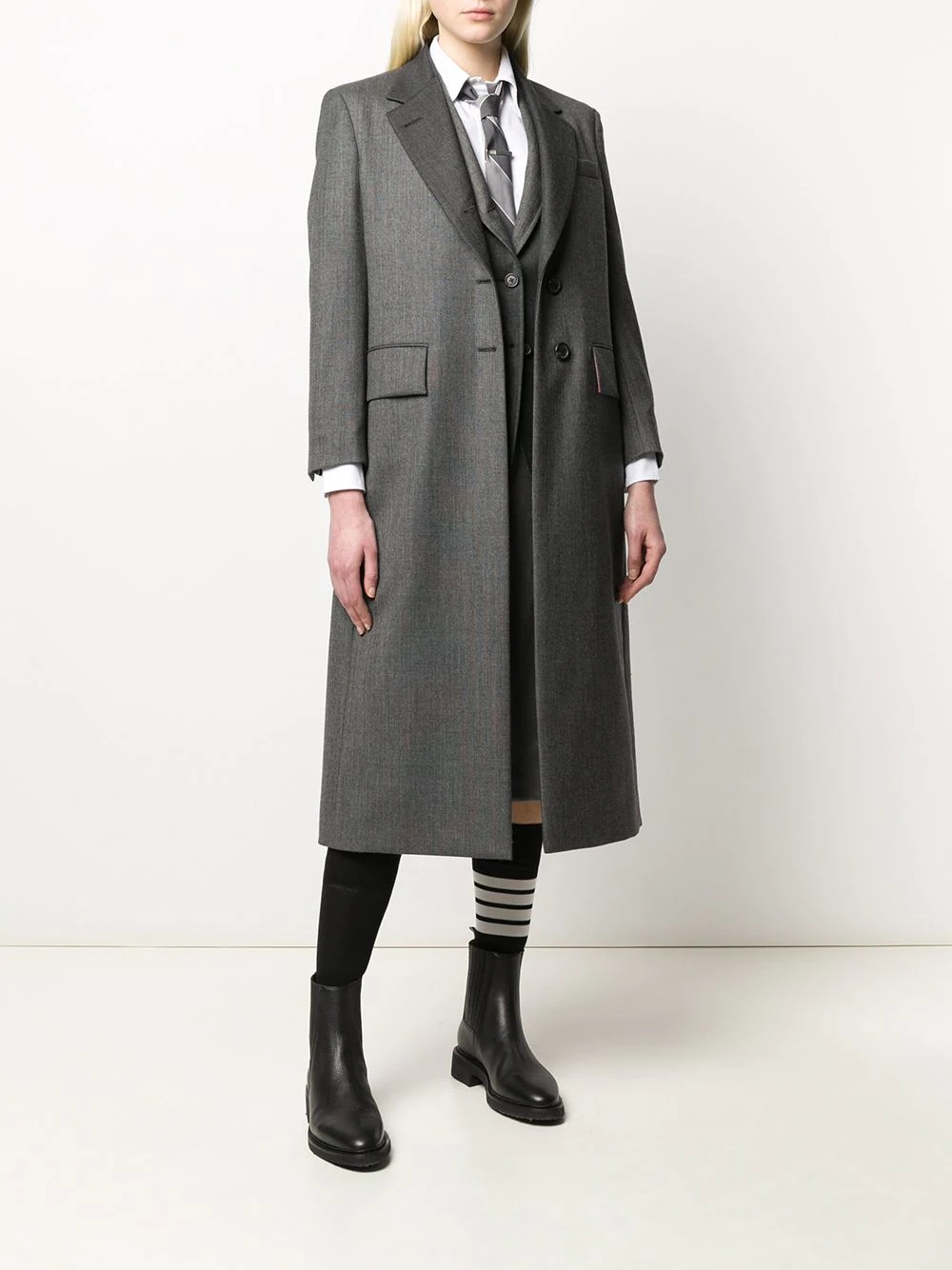 wide lapel wool overcoat - 2