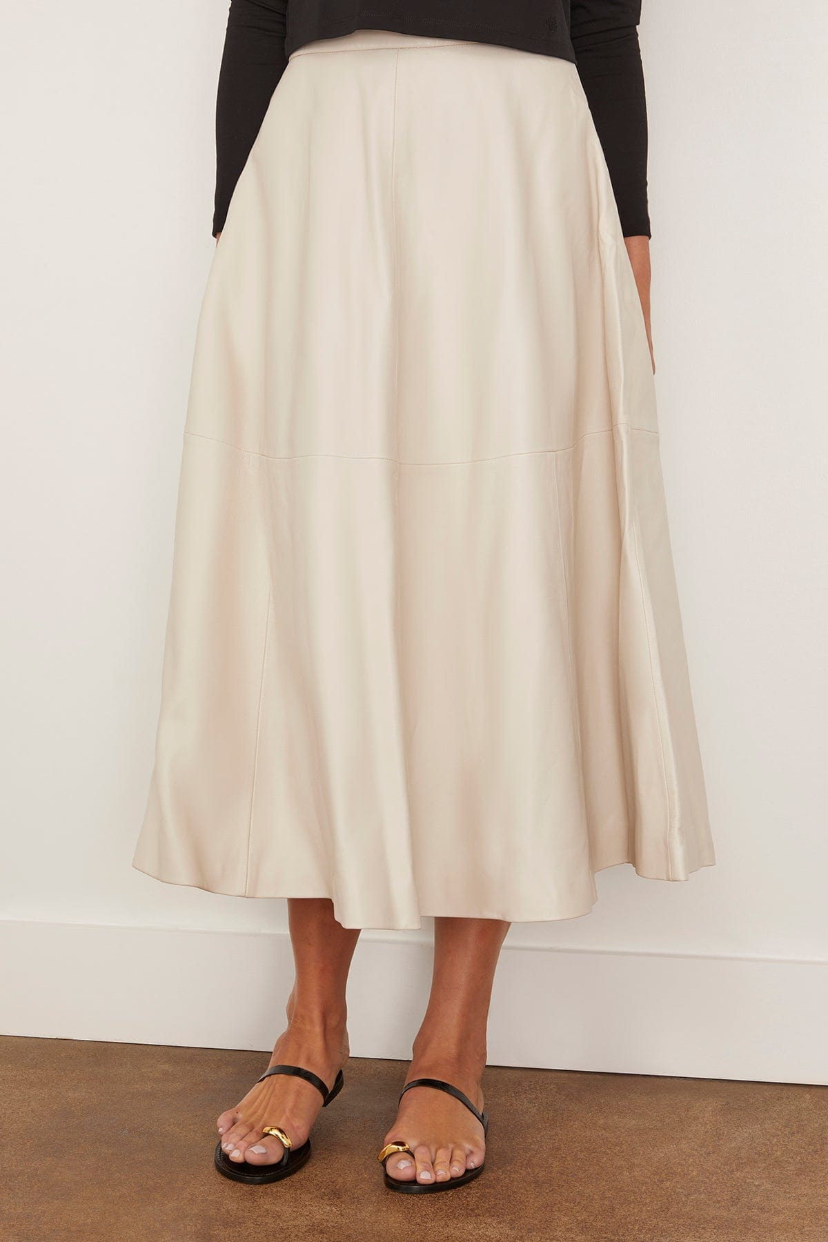 A-line Leather Skirt in Chalk - 3