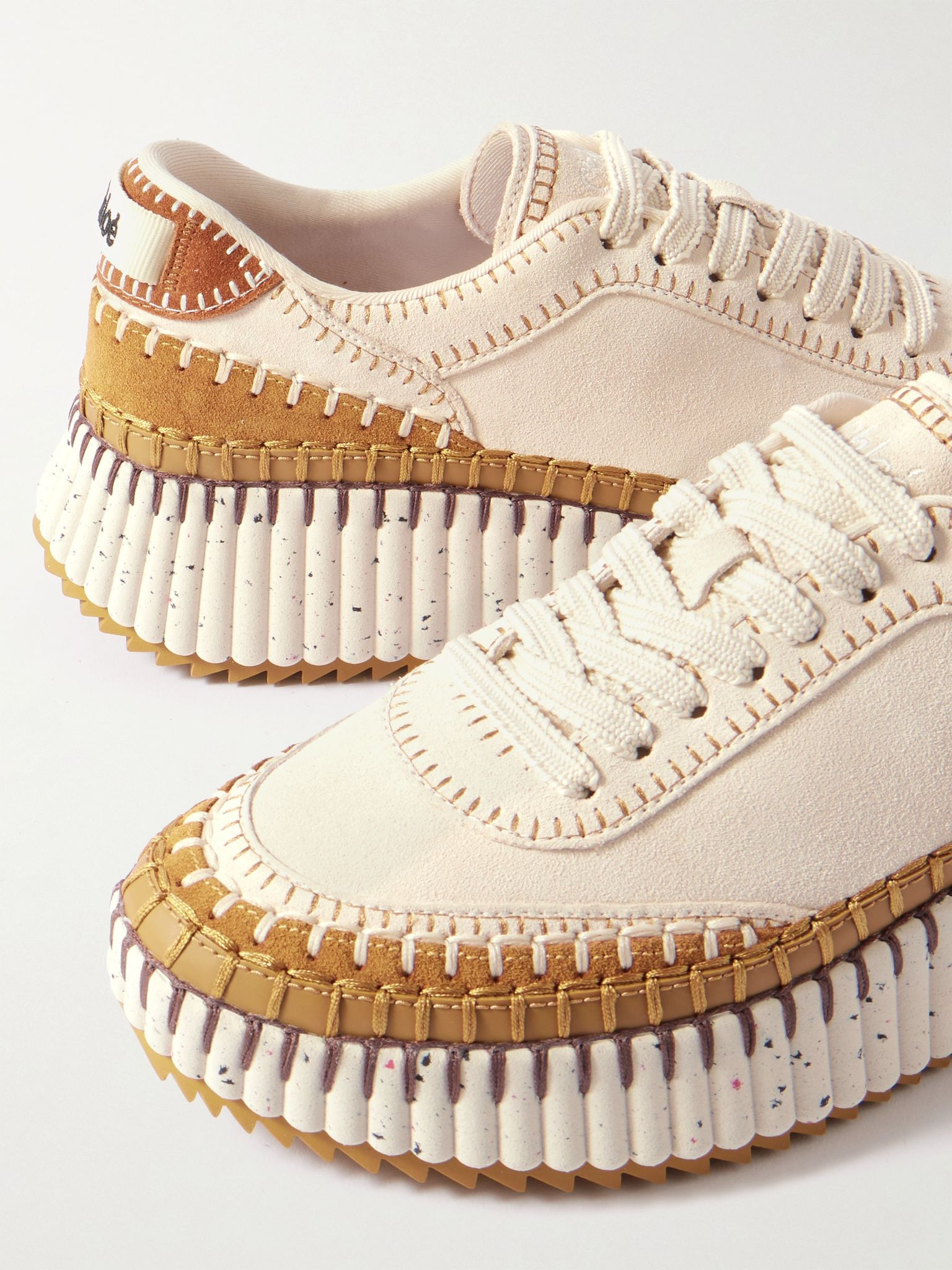 Nama embroidered leather-trimmed suede sneakers White - 4