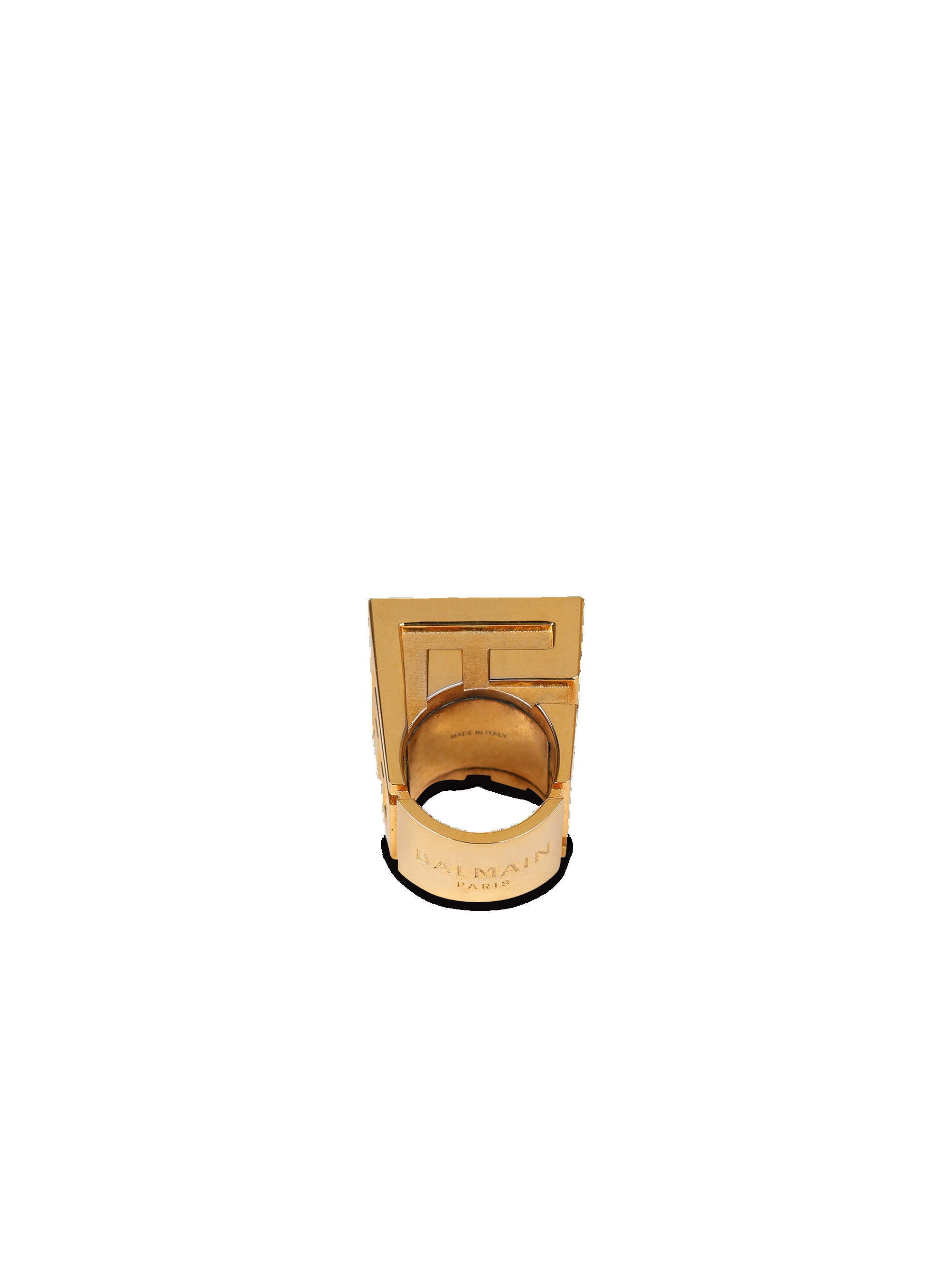 Square brass ring with Balmain monogram - 4