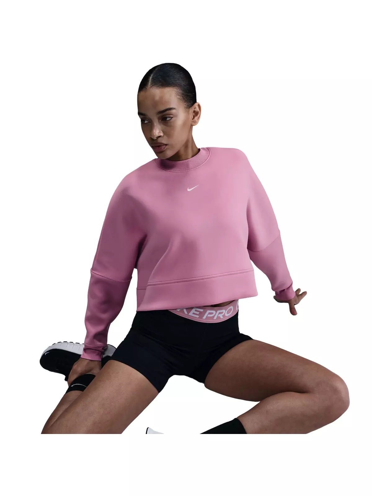Women's Prima Dri-FIT Oversized Crew-Neck Cropped Top-Pink - 3