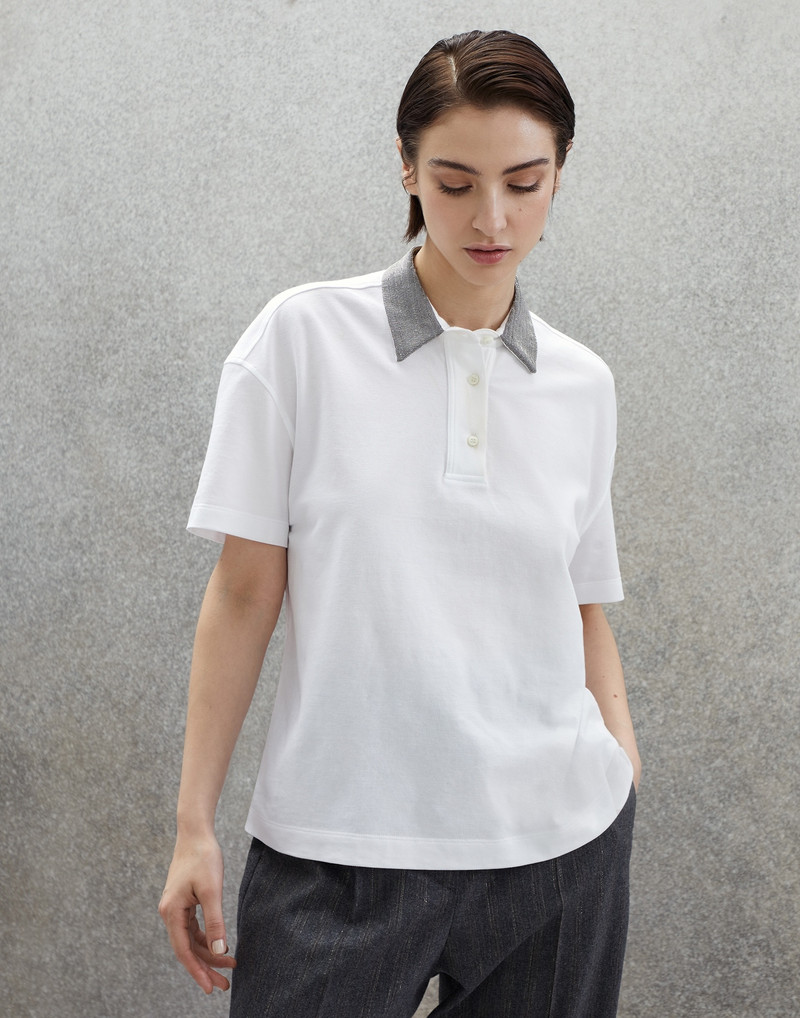 Cotton jersey polo shirt with precious collar - 1