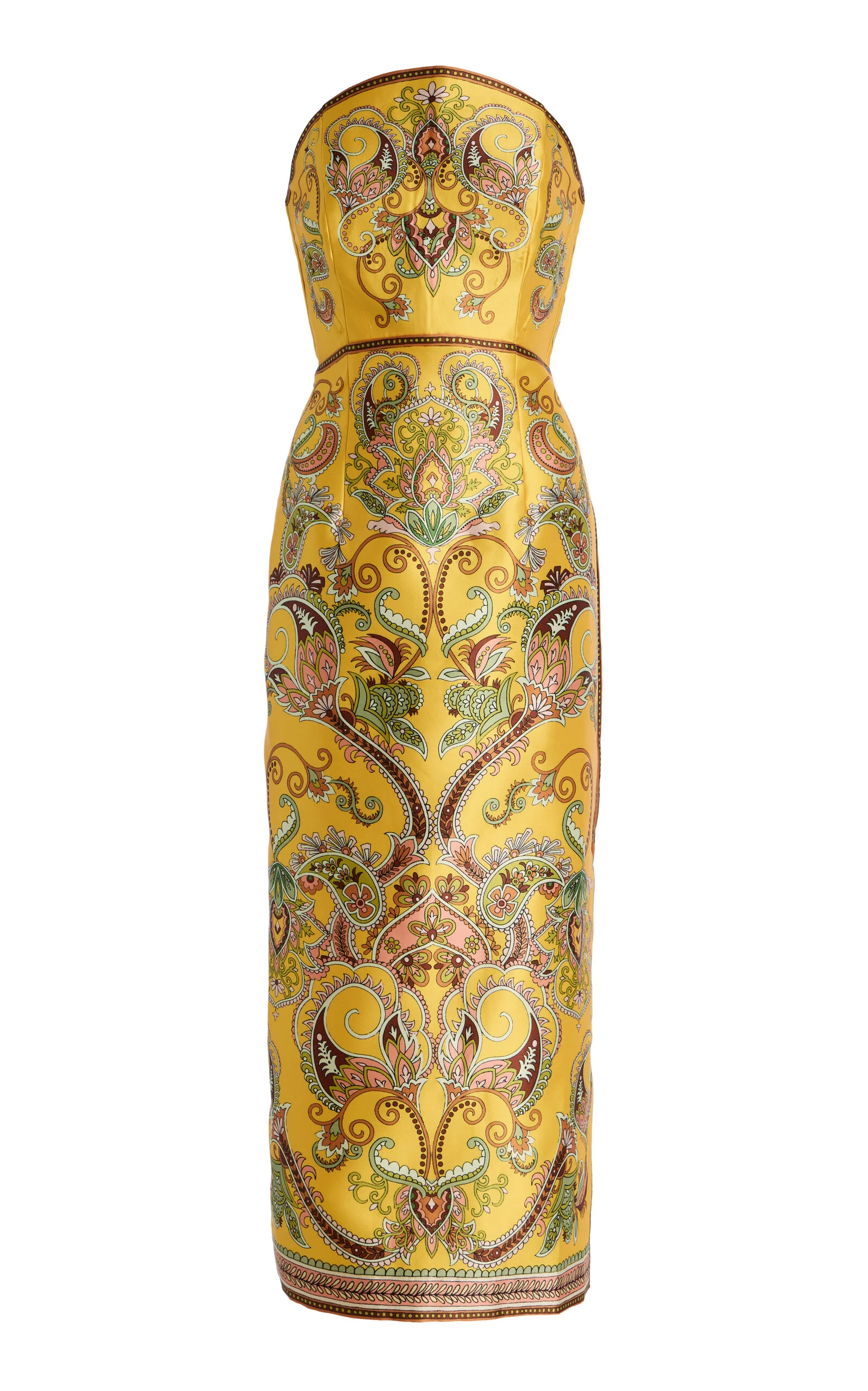 Exclusive Marion Strapless Printed Twill Midi Dress yellow - 1